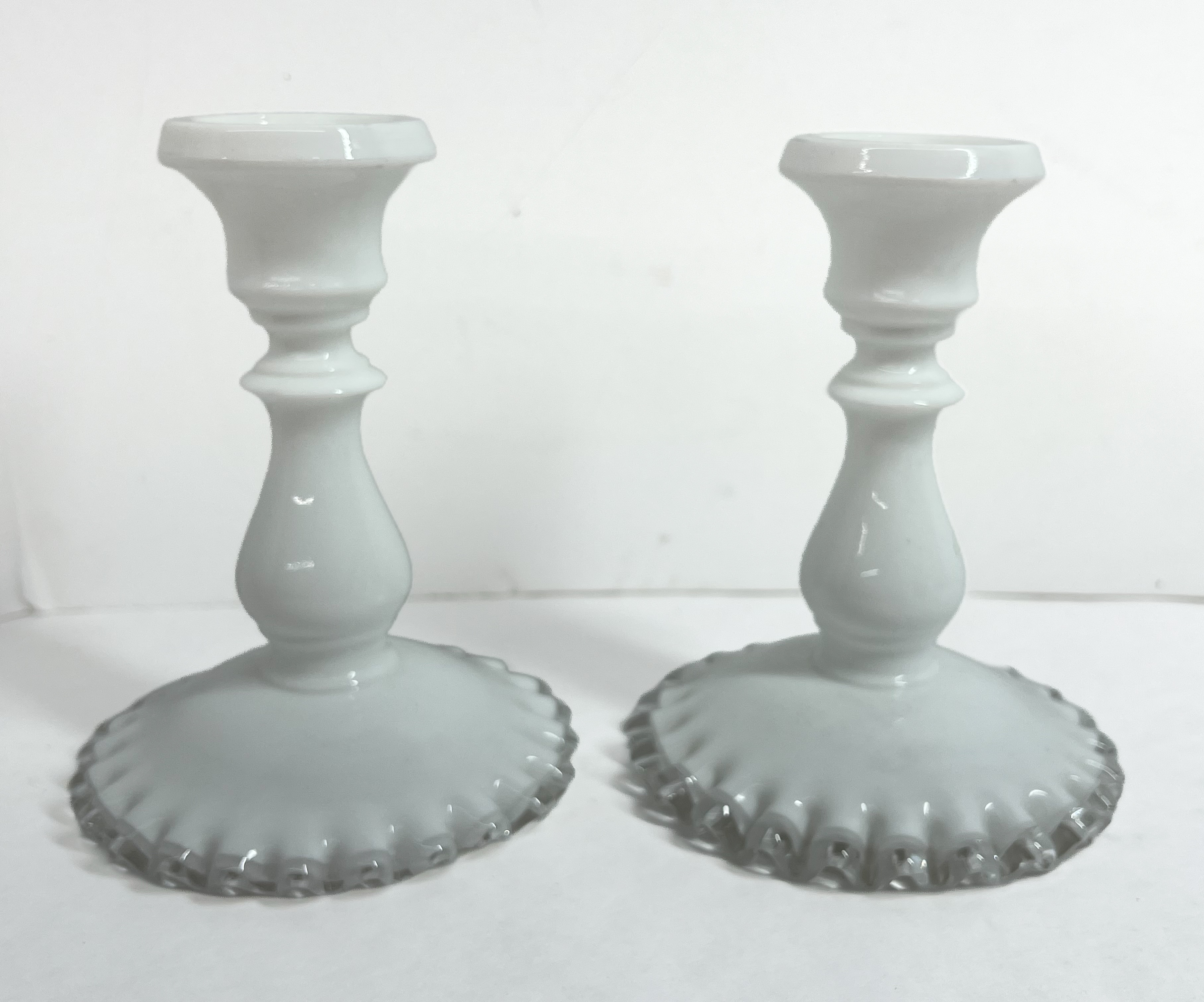 FENTON SILVER CREST MILK GLASS CANDLESTICKS, MID-CENTURY