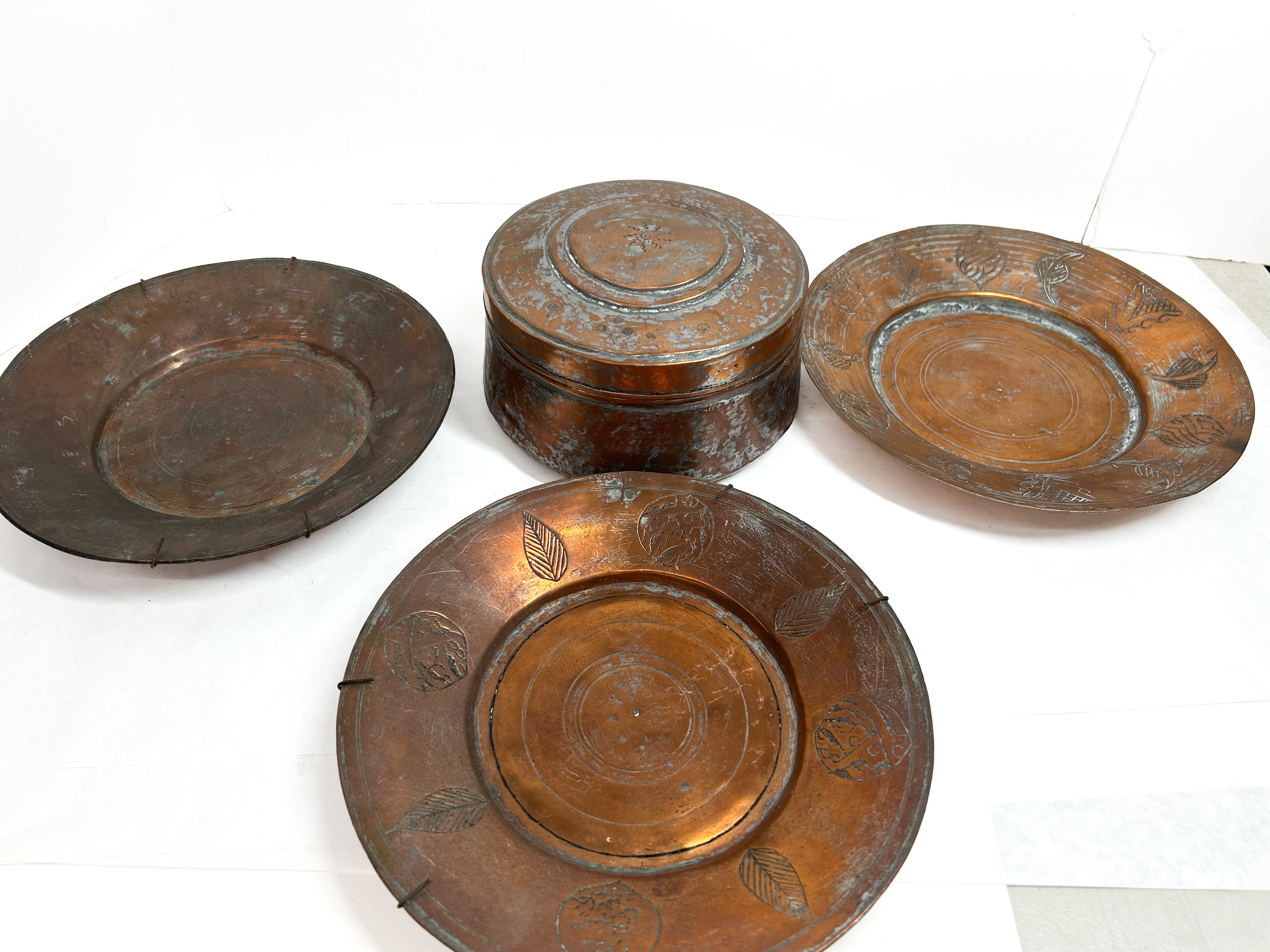 A Collection of Middle Eastern Tinned Copper and Brass Decorative Metalware