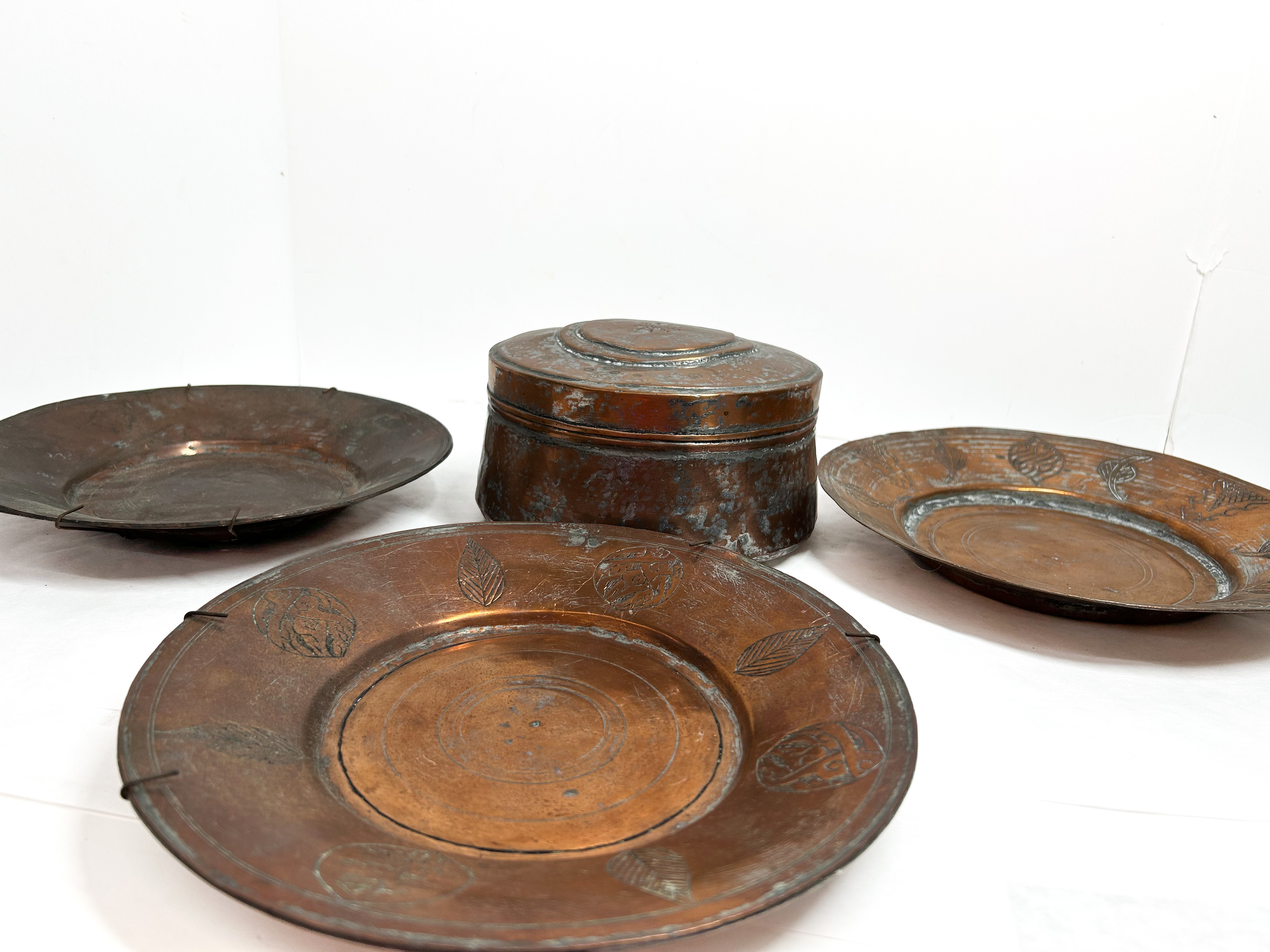 A Collection of Middle Eastern Tinned Copper and Brass Decorative Metalware