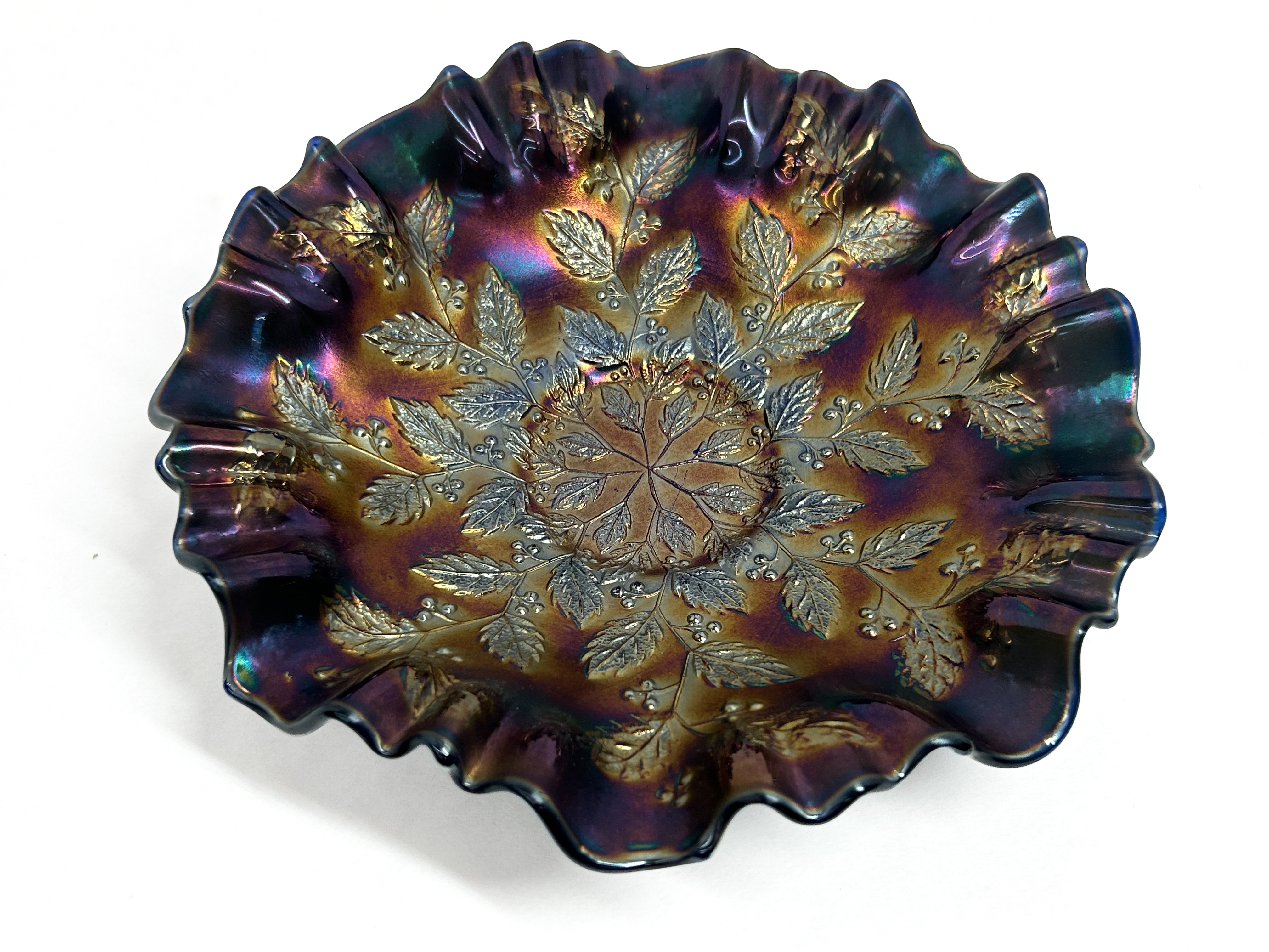 FENTON HOLLY CARNIVAL GLASS BOWL