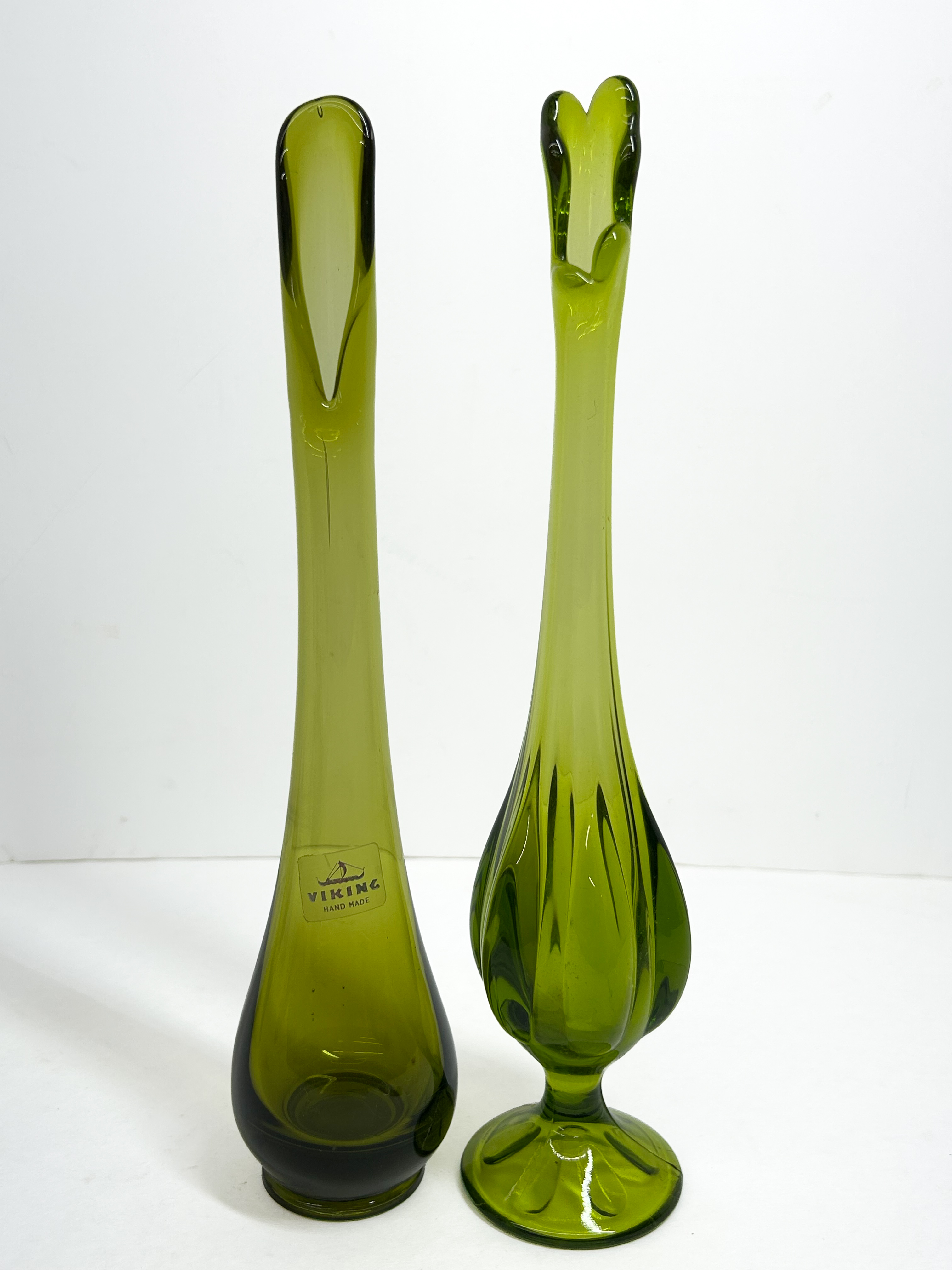 VIKING AVOCADO GREEN SWUNG GLASS VASES