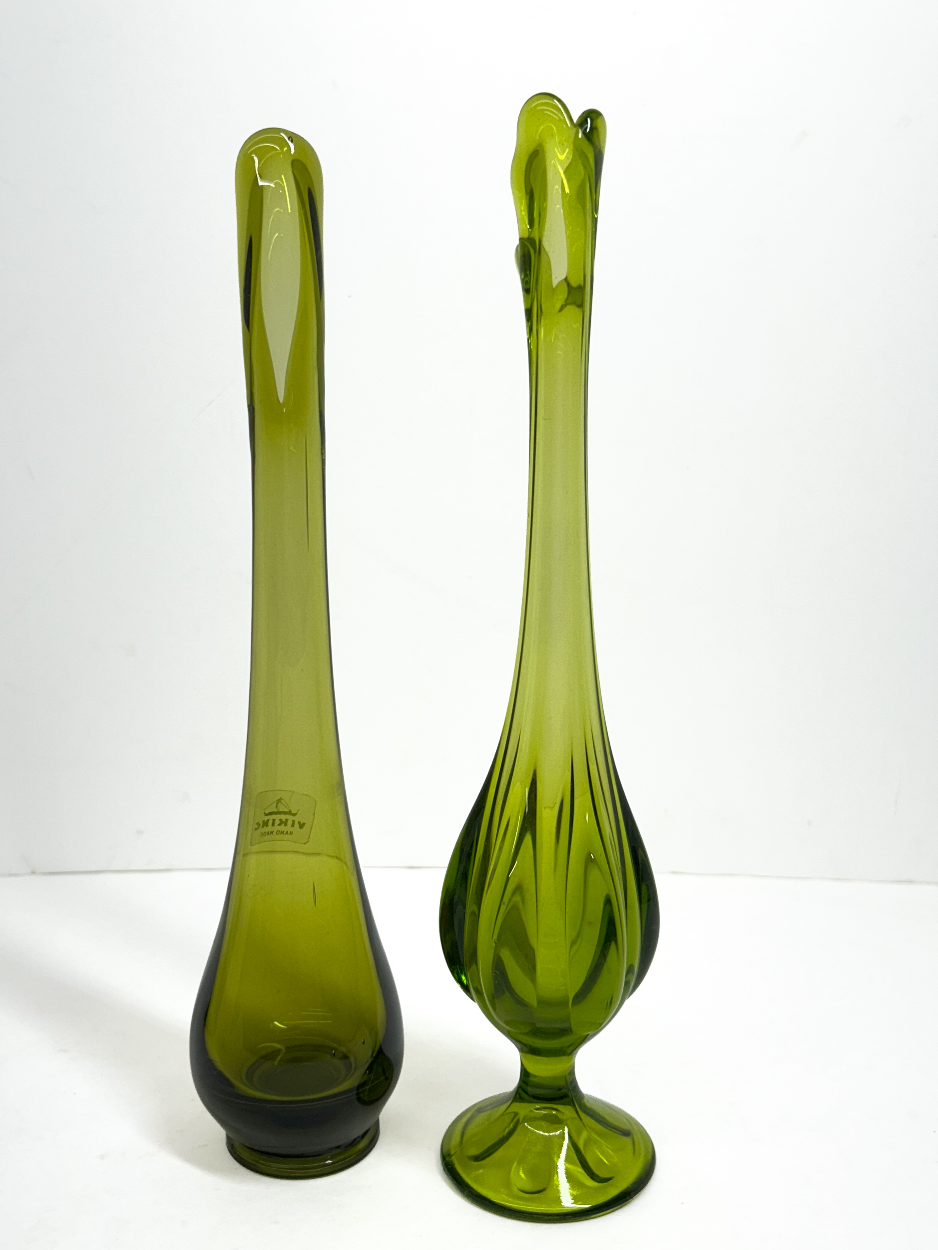 VIKING AVOCADO GREEN SWUNG GLASS VASES