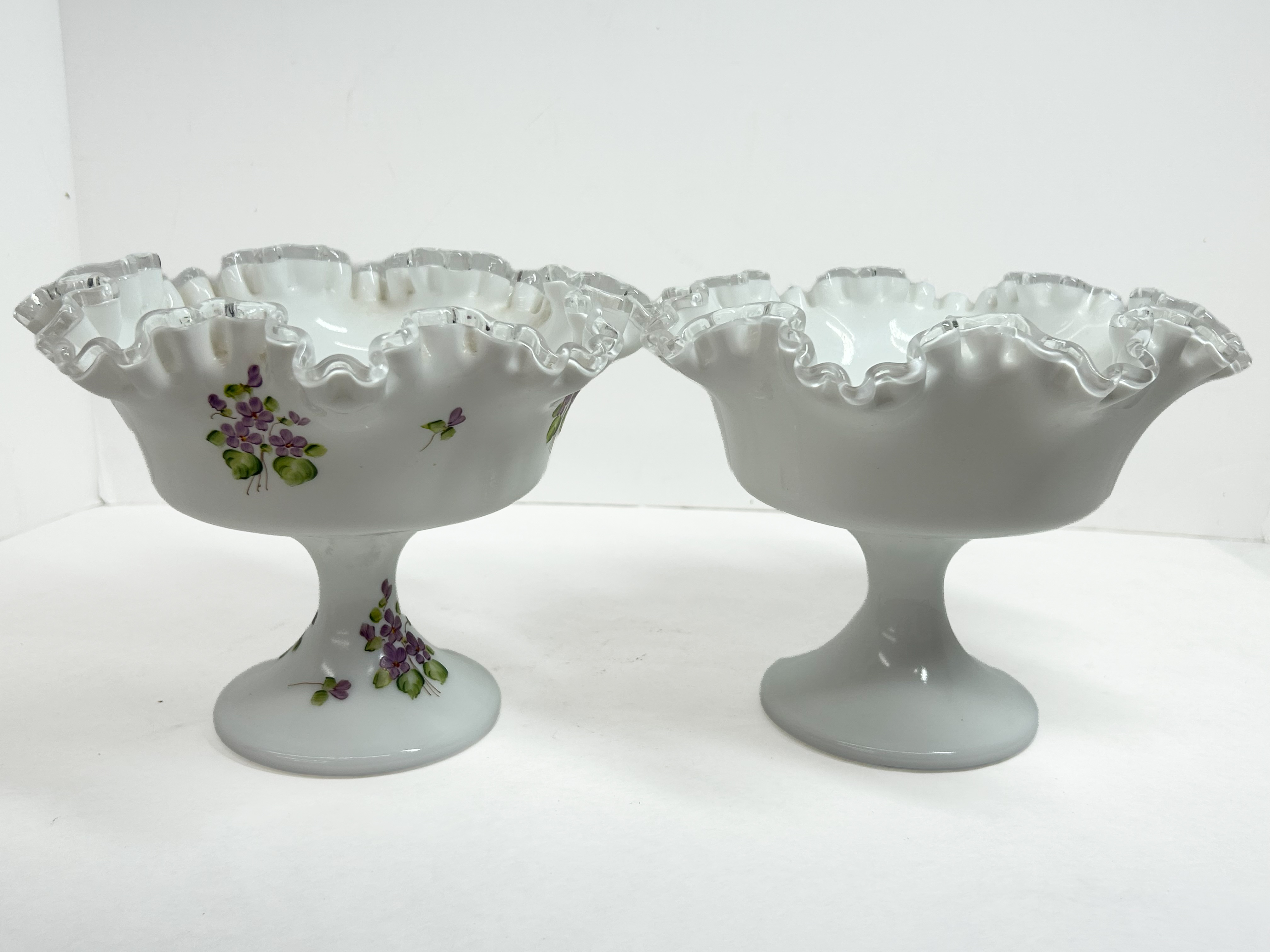 FENTON SILVER CREST MILK GLASS COMPOTES