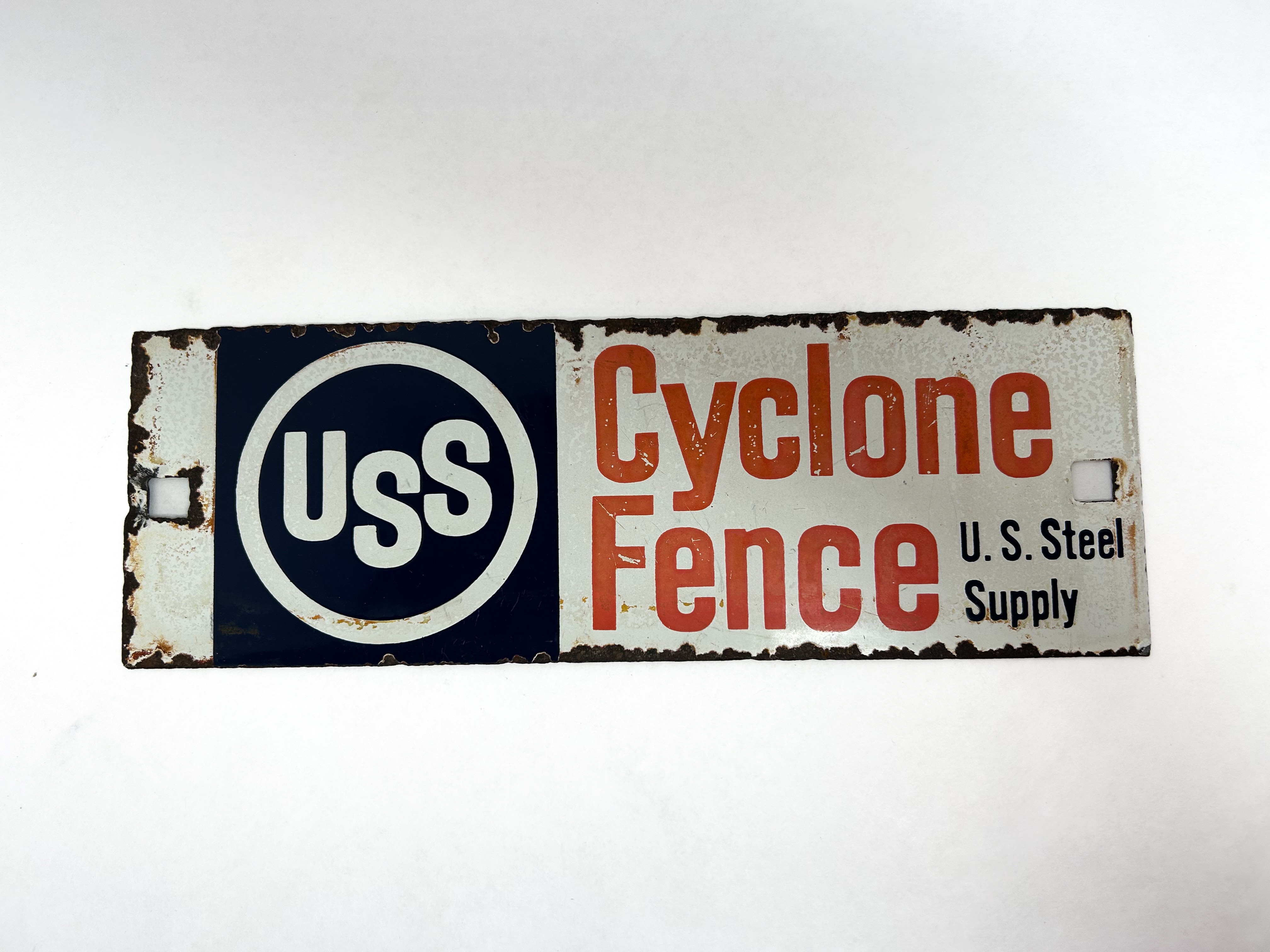 USS CYCLONE FENCE PORCELAIN SIGN, 1950S