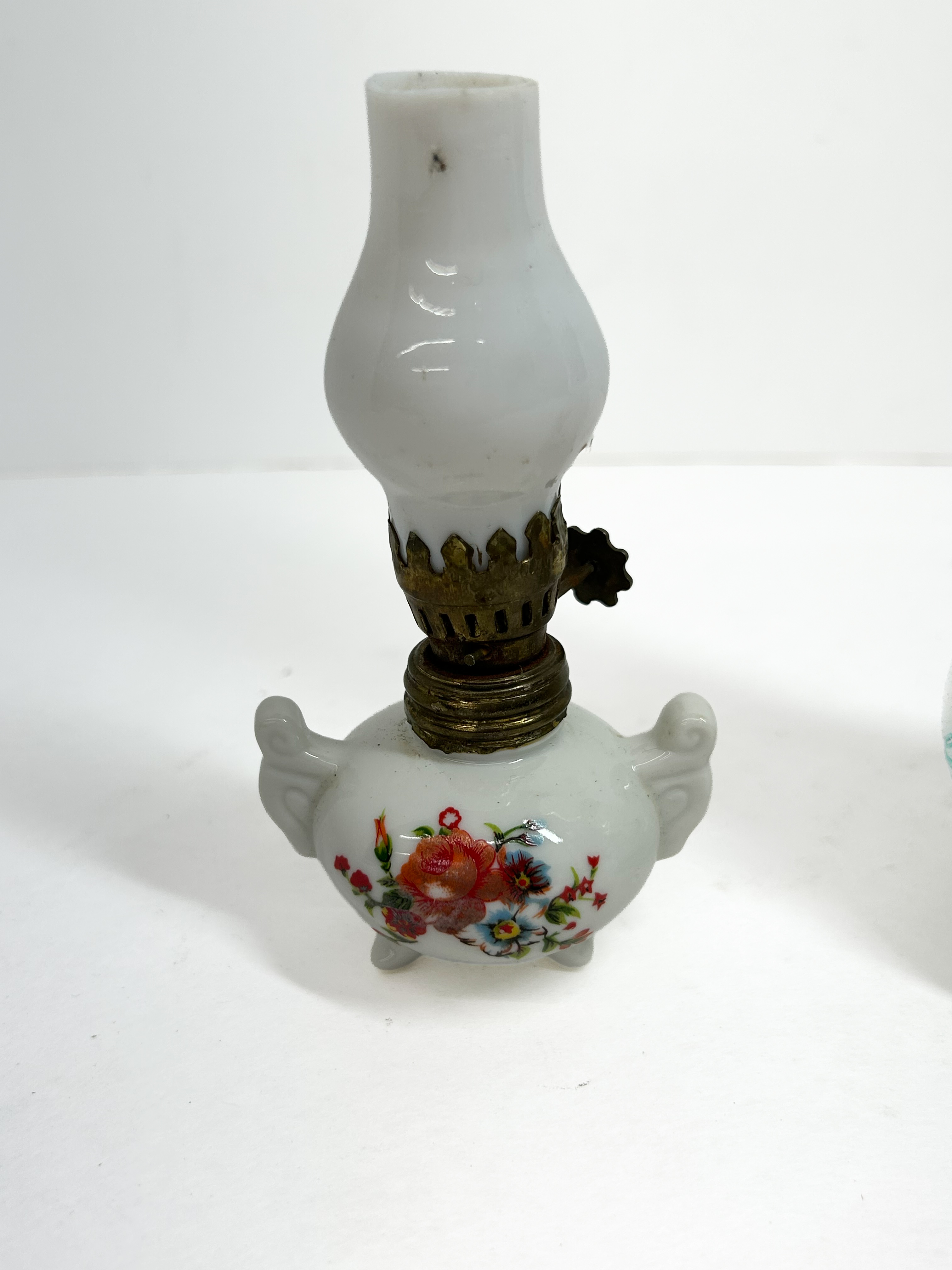 THREE VINTAGE MINIATURE MILK GLASS LAMPS