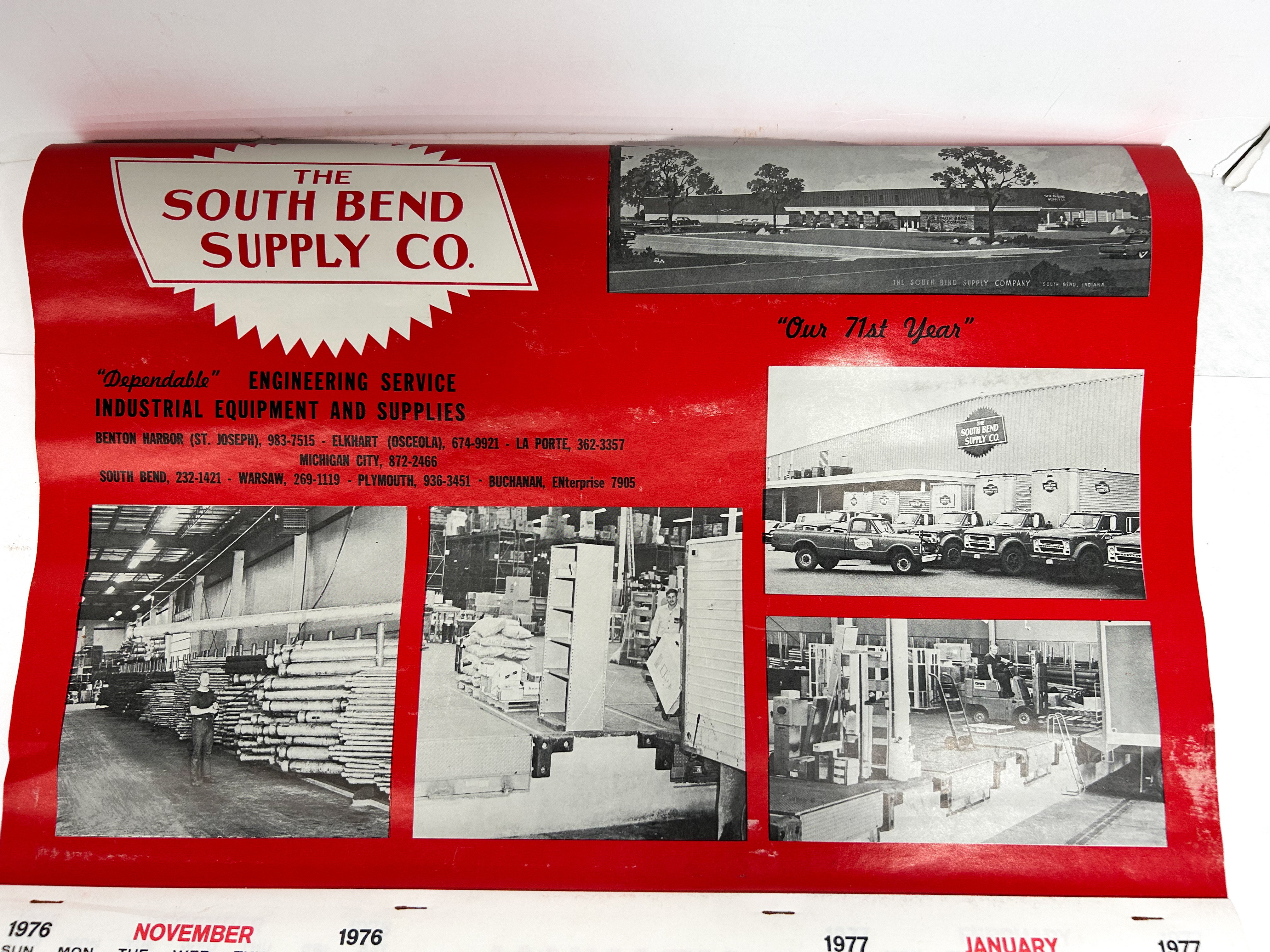 THE SOUTH BEND SUPPLY CO. INDUSTRIAL CALENDAR, 1976