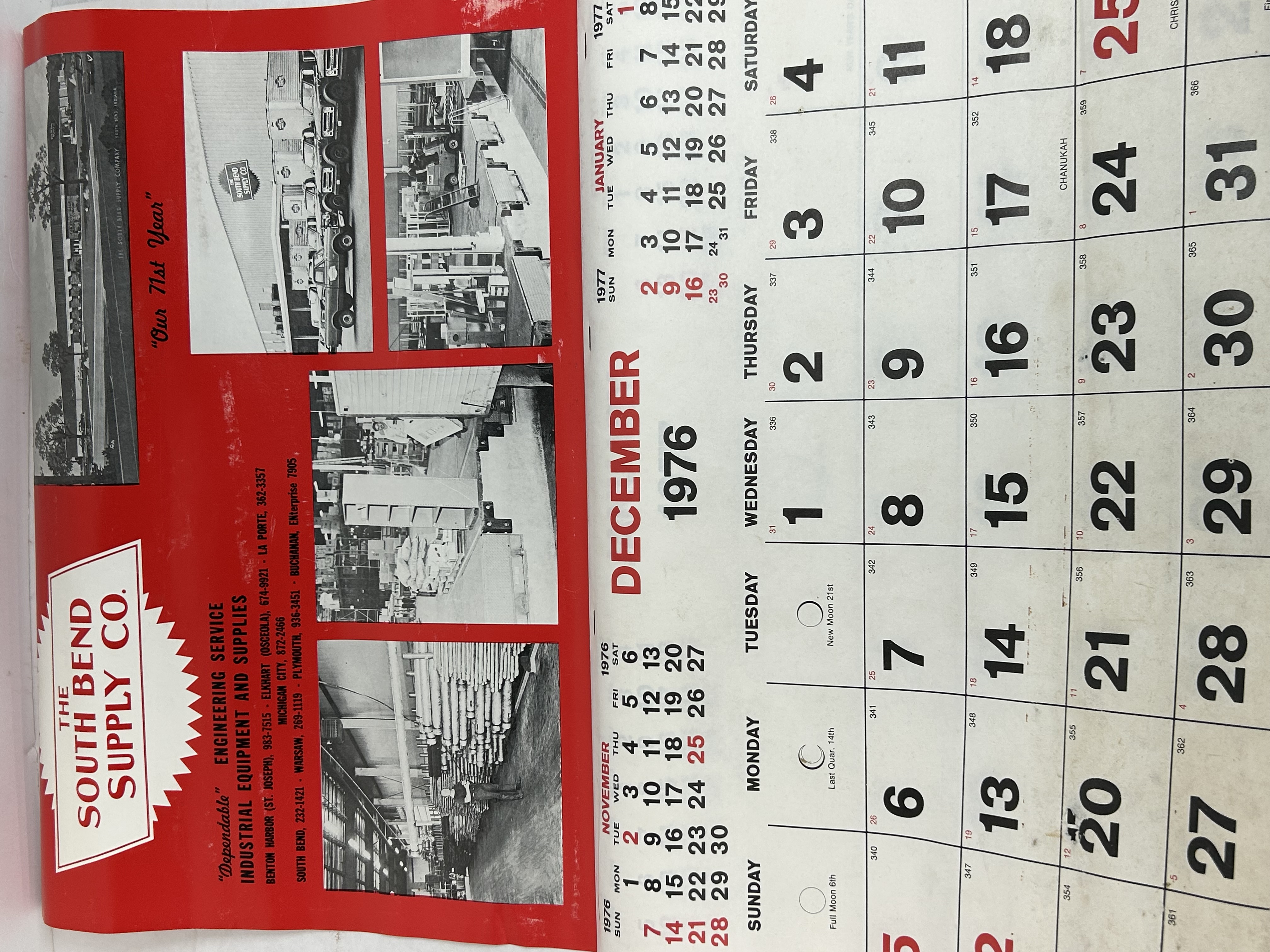 THE SOUTH BEND SUPPLY CO. INDUSTRIAL CALENDAR, 1976