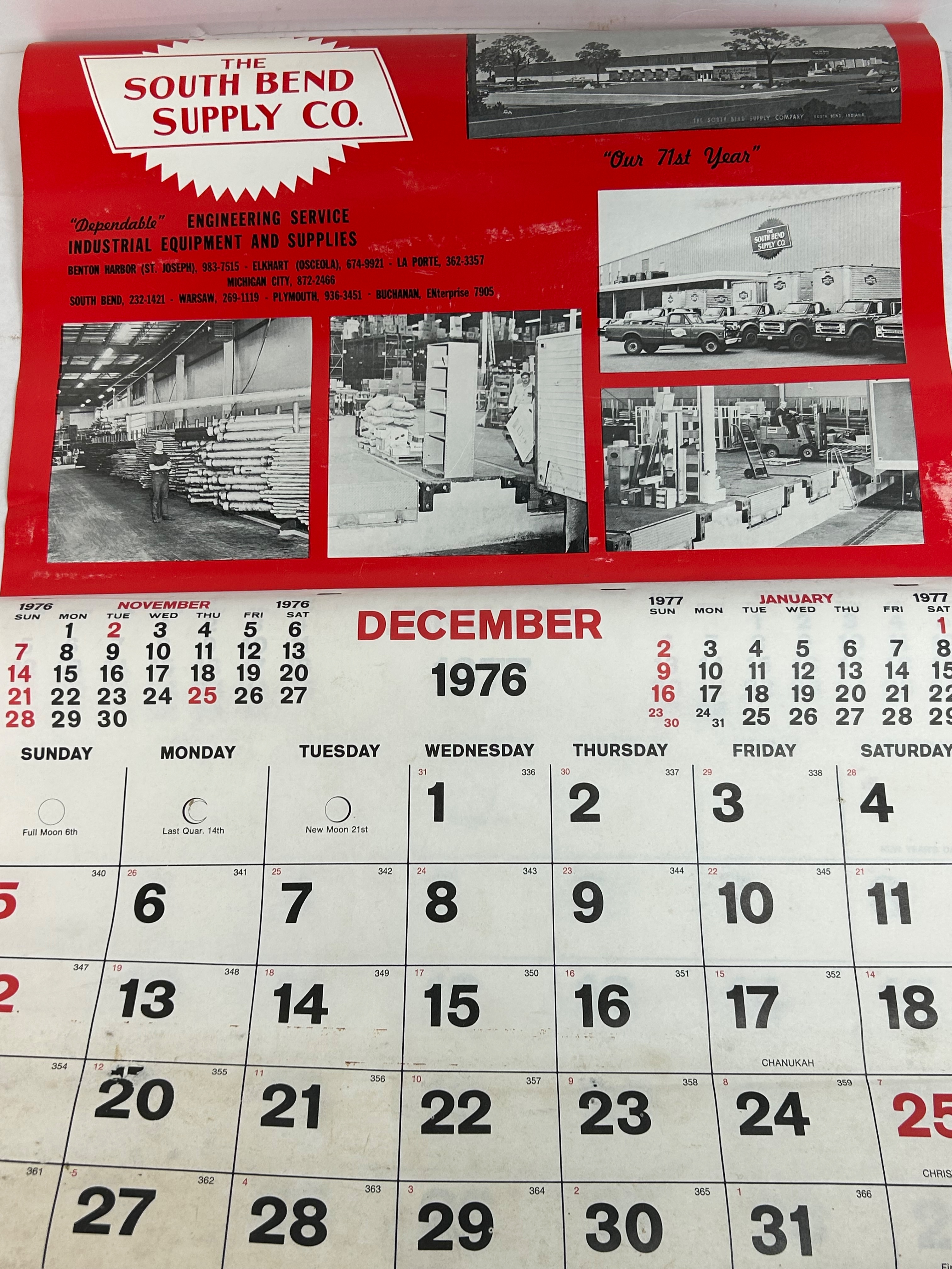 THE SOUTH BEND SUPPLY CO. INDUSTRIAL CALENDAR, 1976