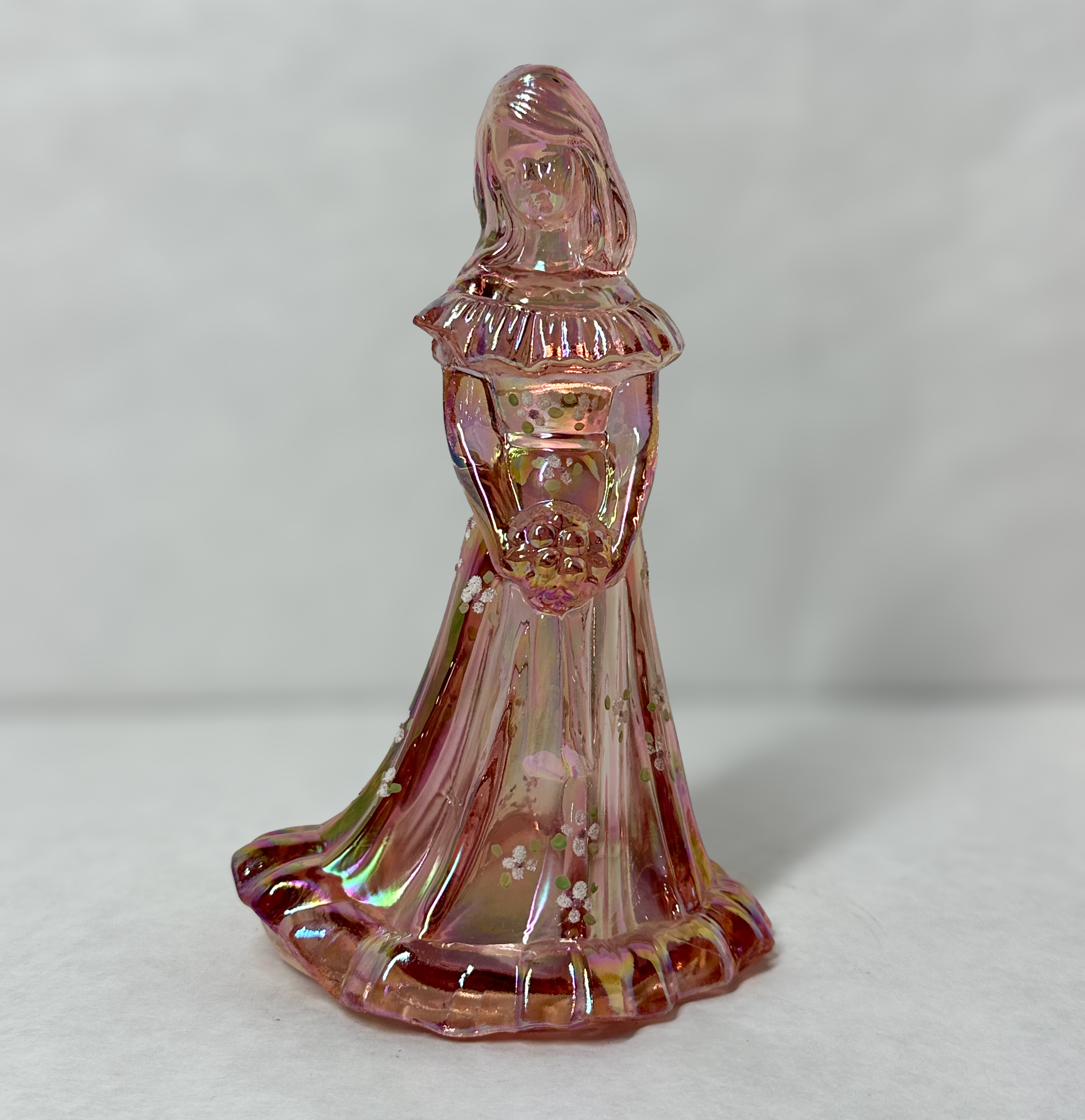 FENTON IRIDESCENT PINK GLASS BRIDESMAID