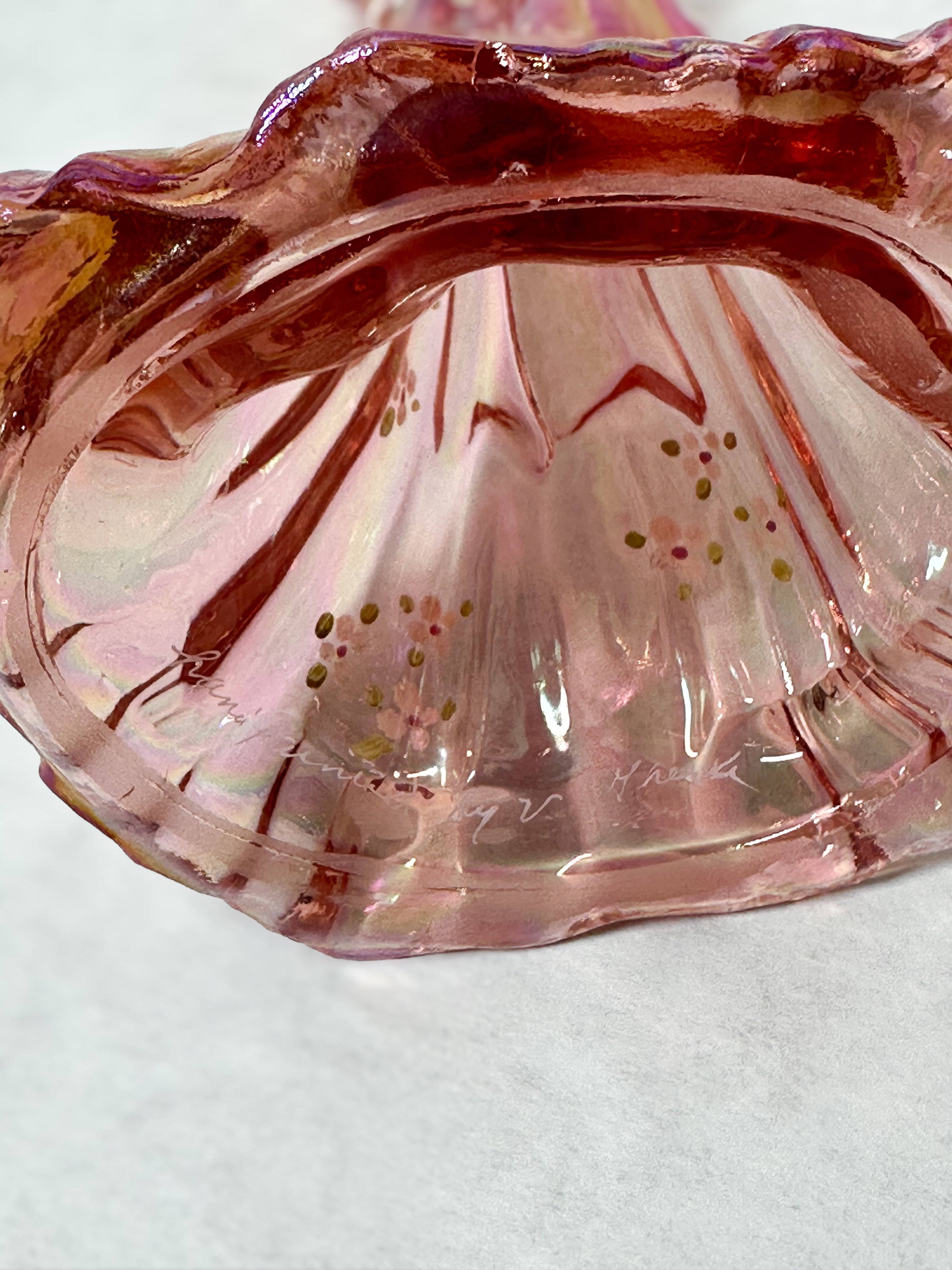 FENTON IRIDESCENT PINK GLASS BRIDESMAID