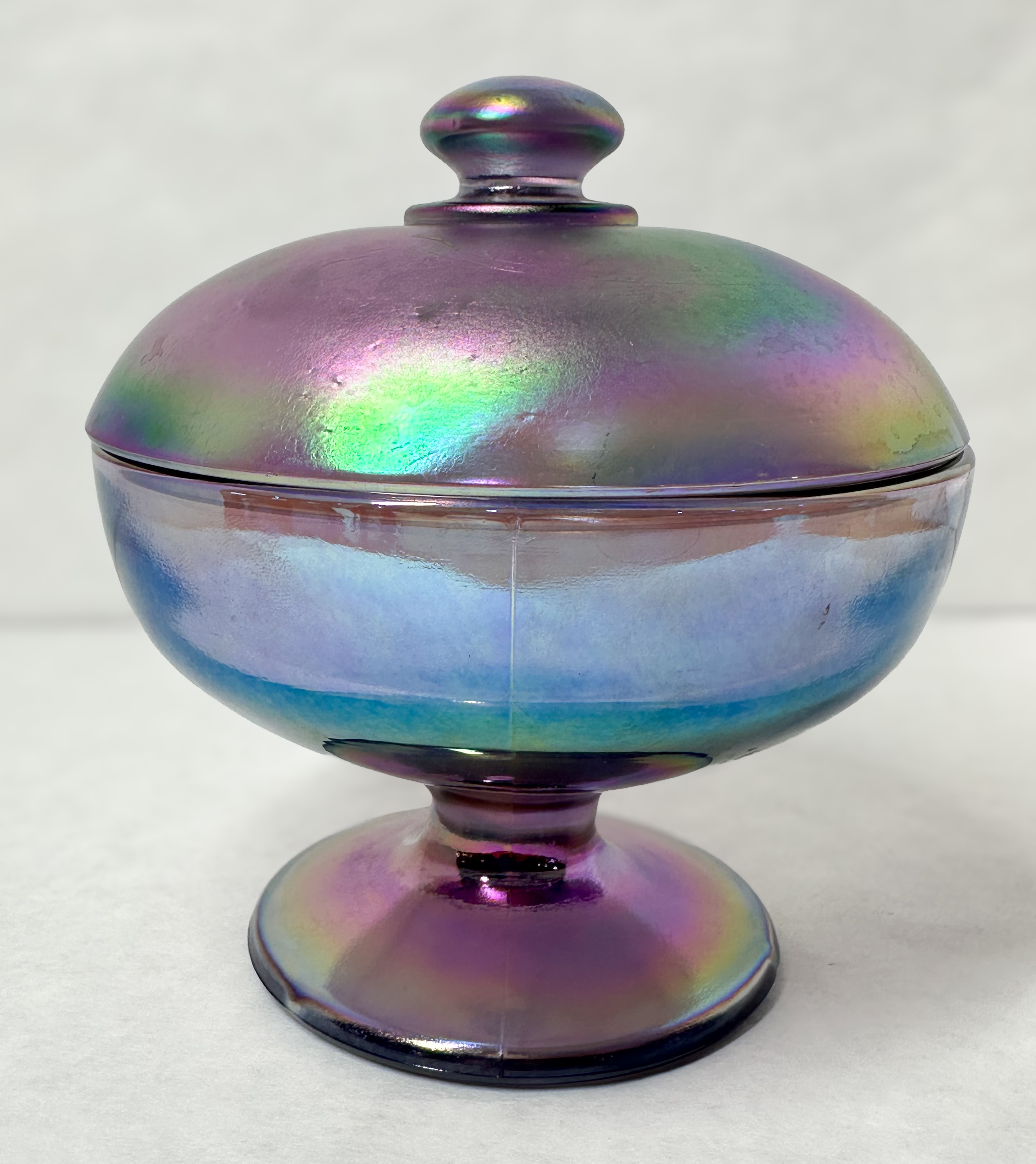 FENTON AMETHYST CARNIVAL GLASS COMPOTE, 1970S