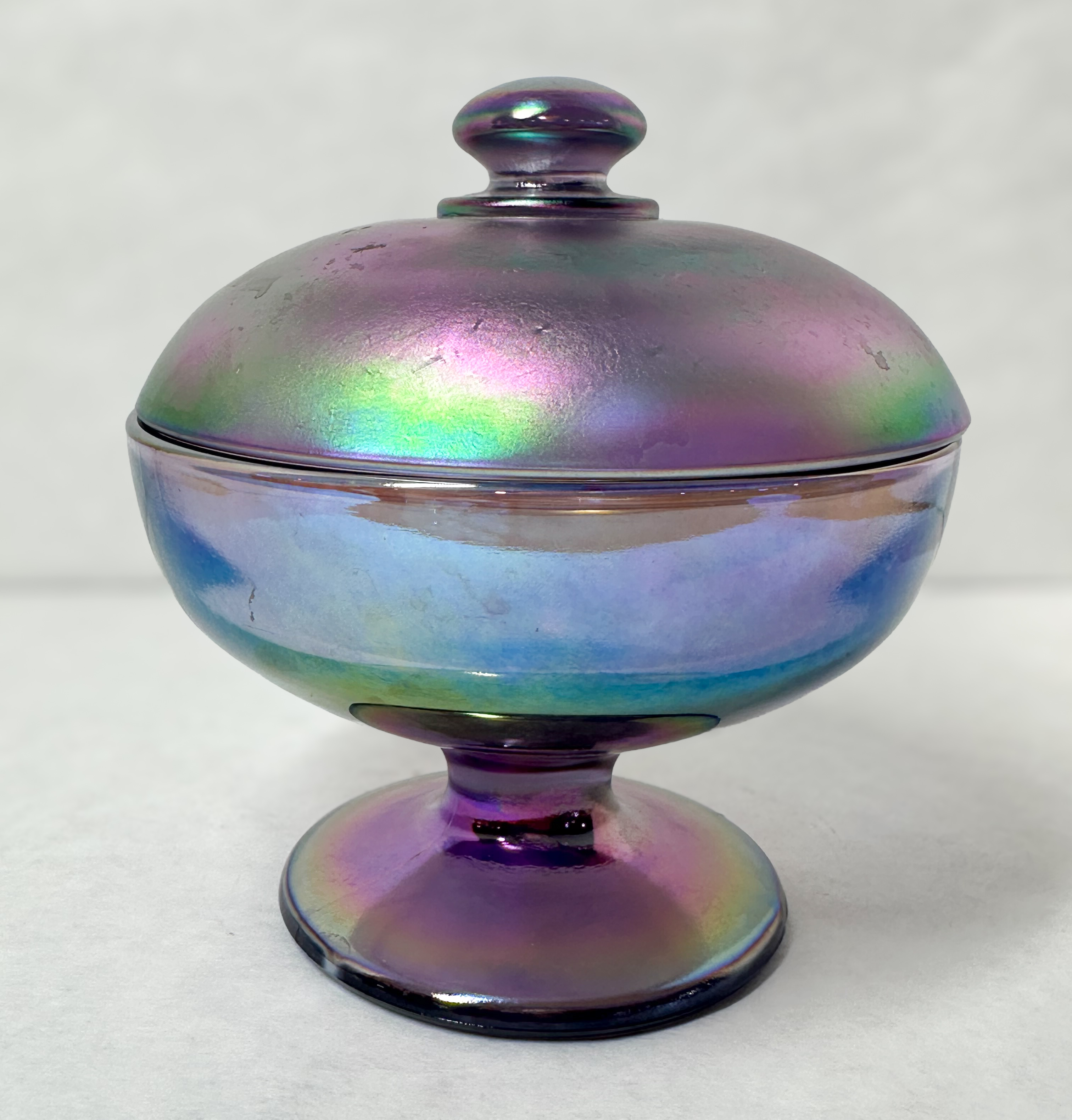 FENTON AMETHYST CARNIVAL GLASS COMPOTE, 1970S
