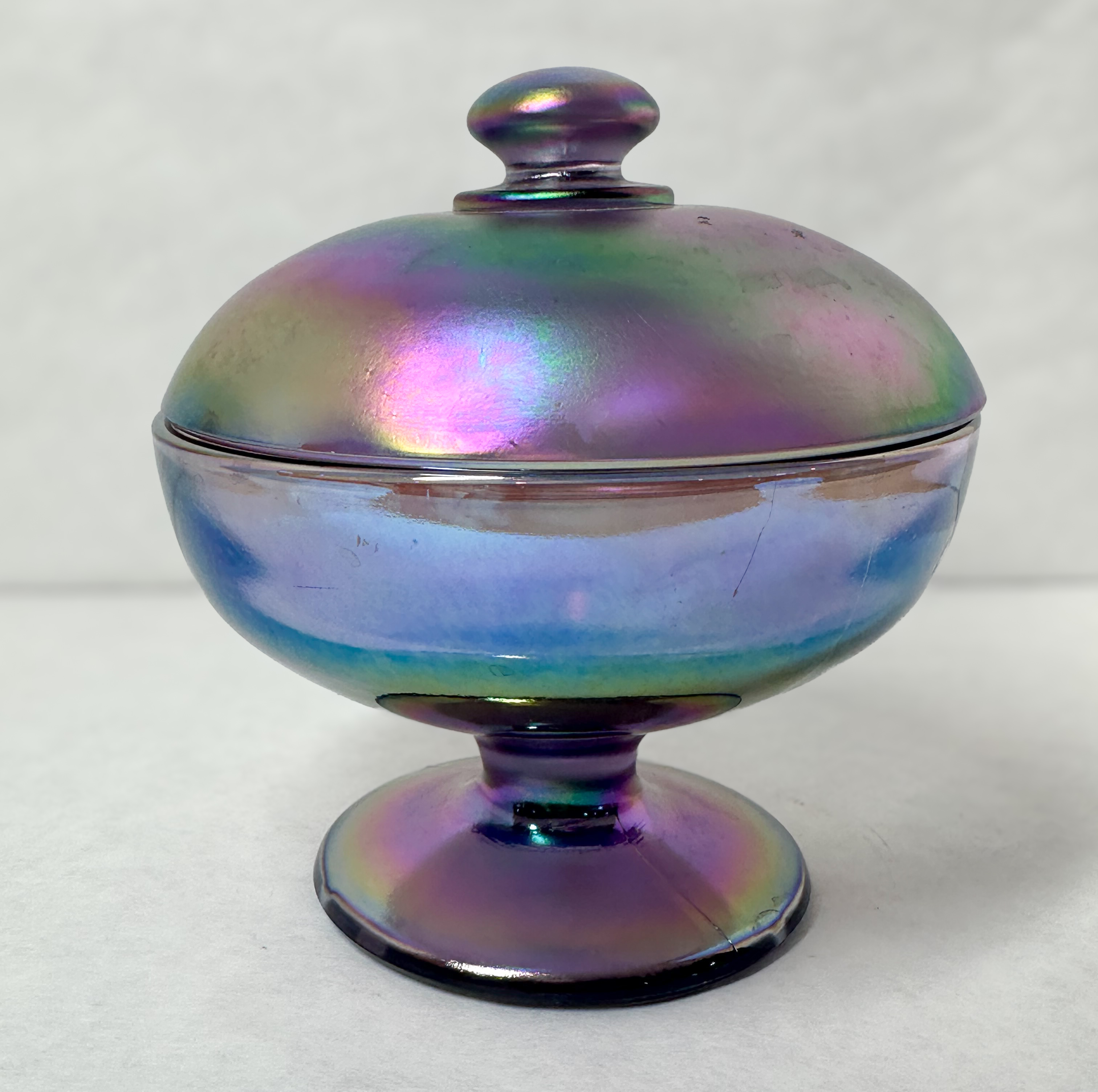 FENTON AMETHYST CARNIVAL GLASS COMPOTE, 1970S