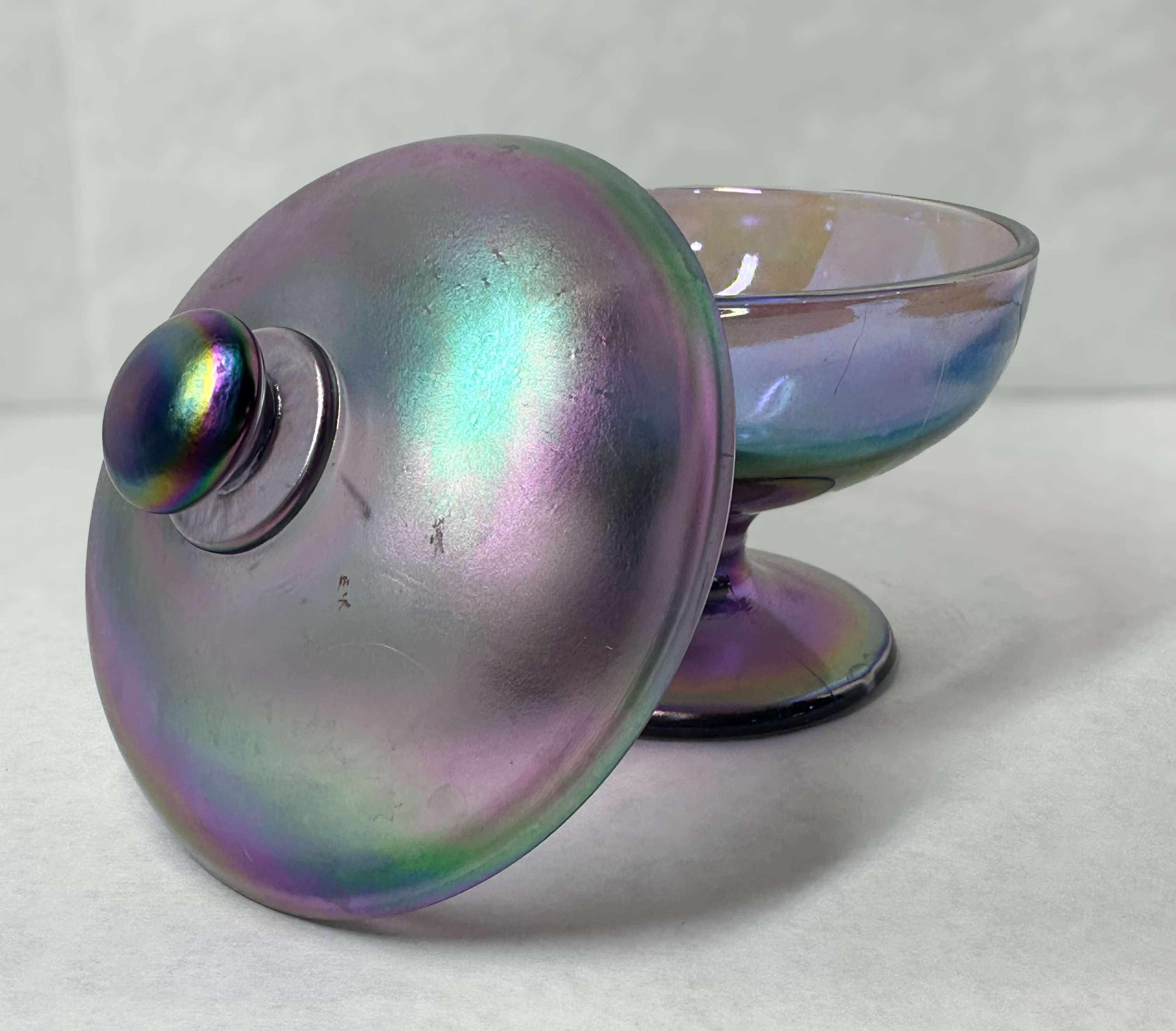 FENTON AMETHYST CARNIVAL GLASS COMPOTE, 1970S