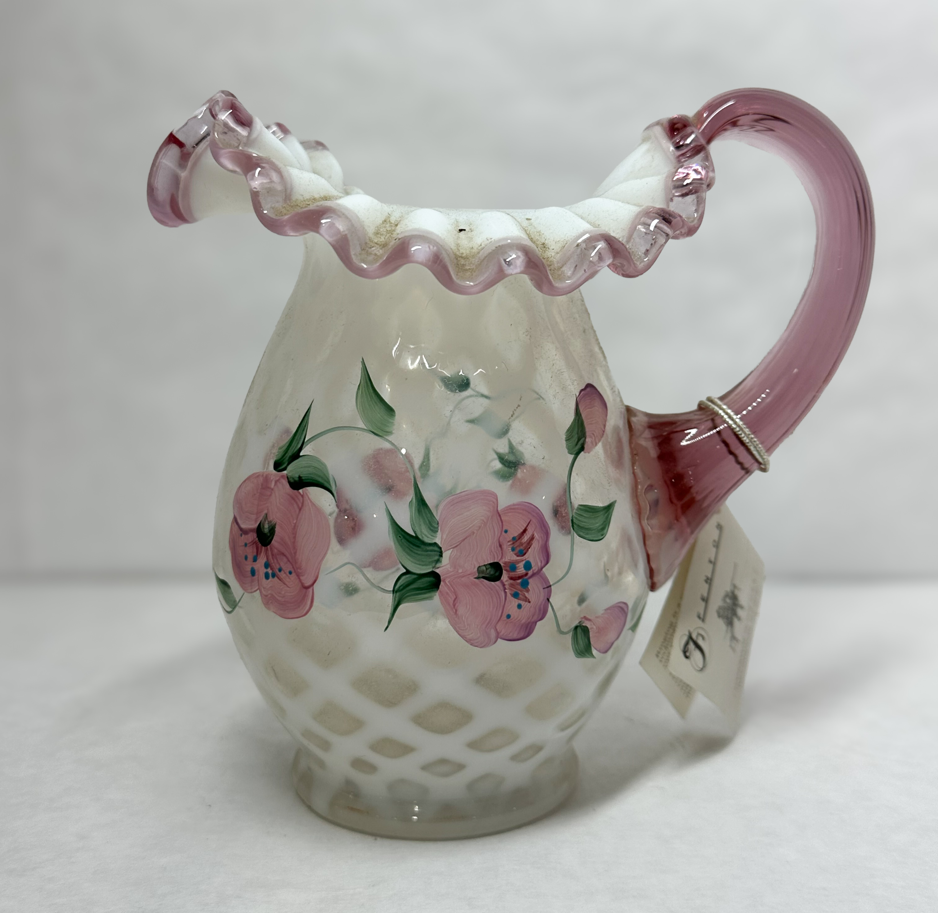 FENTON LATTICE GLASS PITCHER, 1990S
