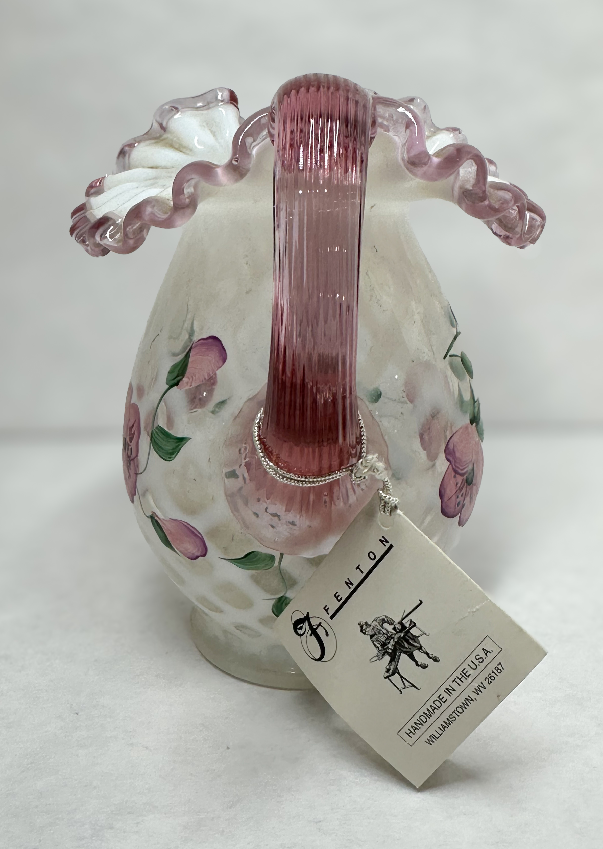 FENTON LATTICE GLASS PITCHER, 1990S