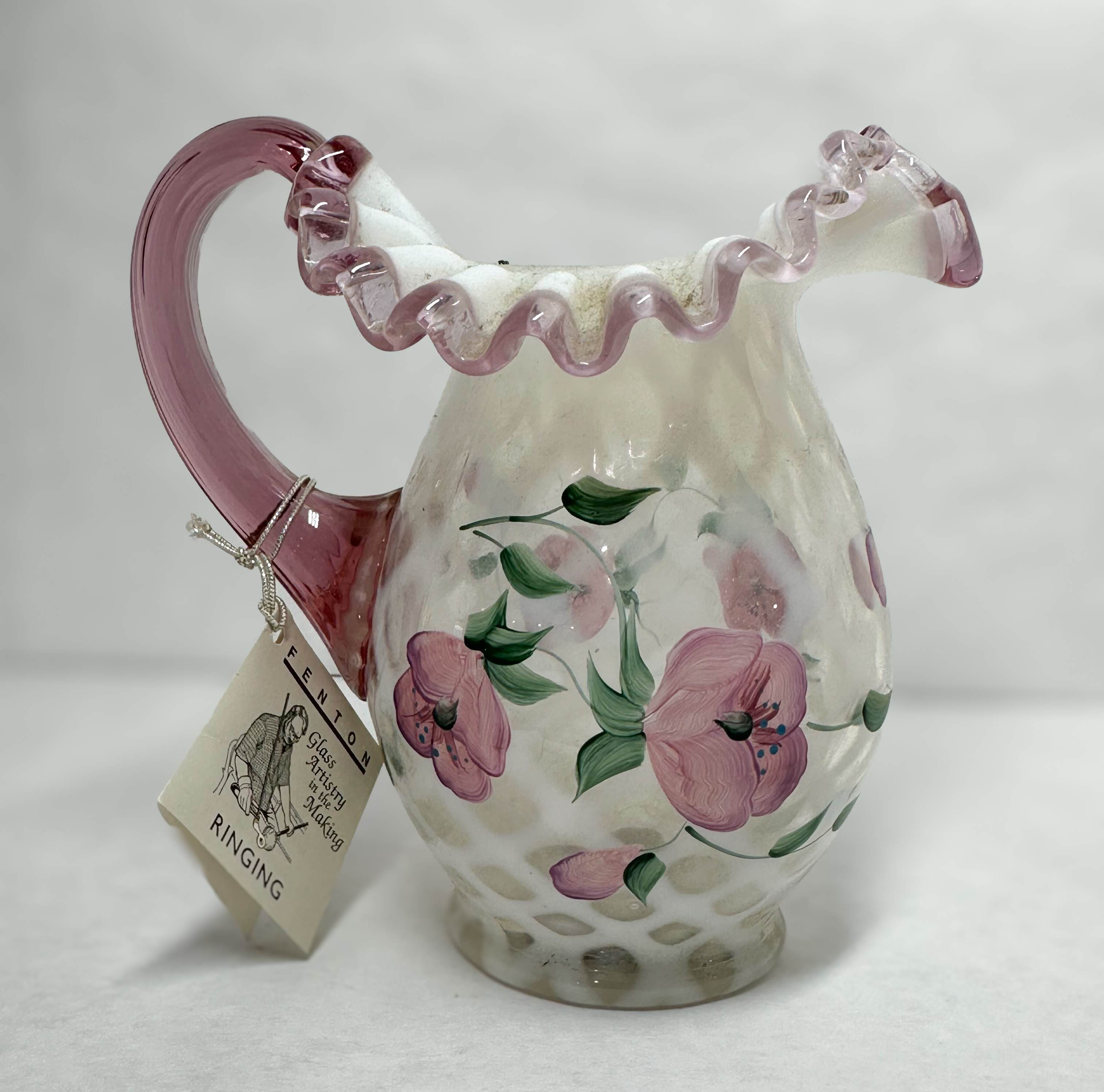 FENTON LATTICE GLASS PITCHER, 1990S