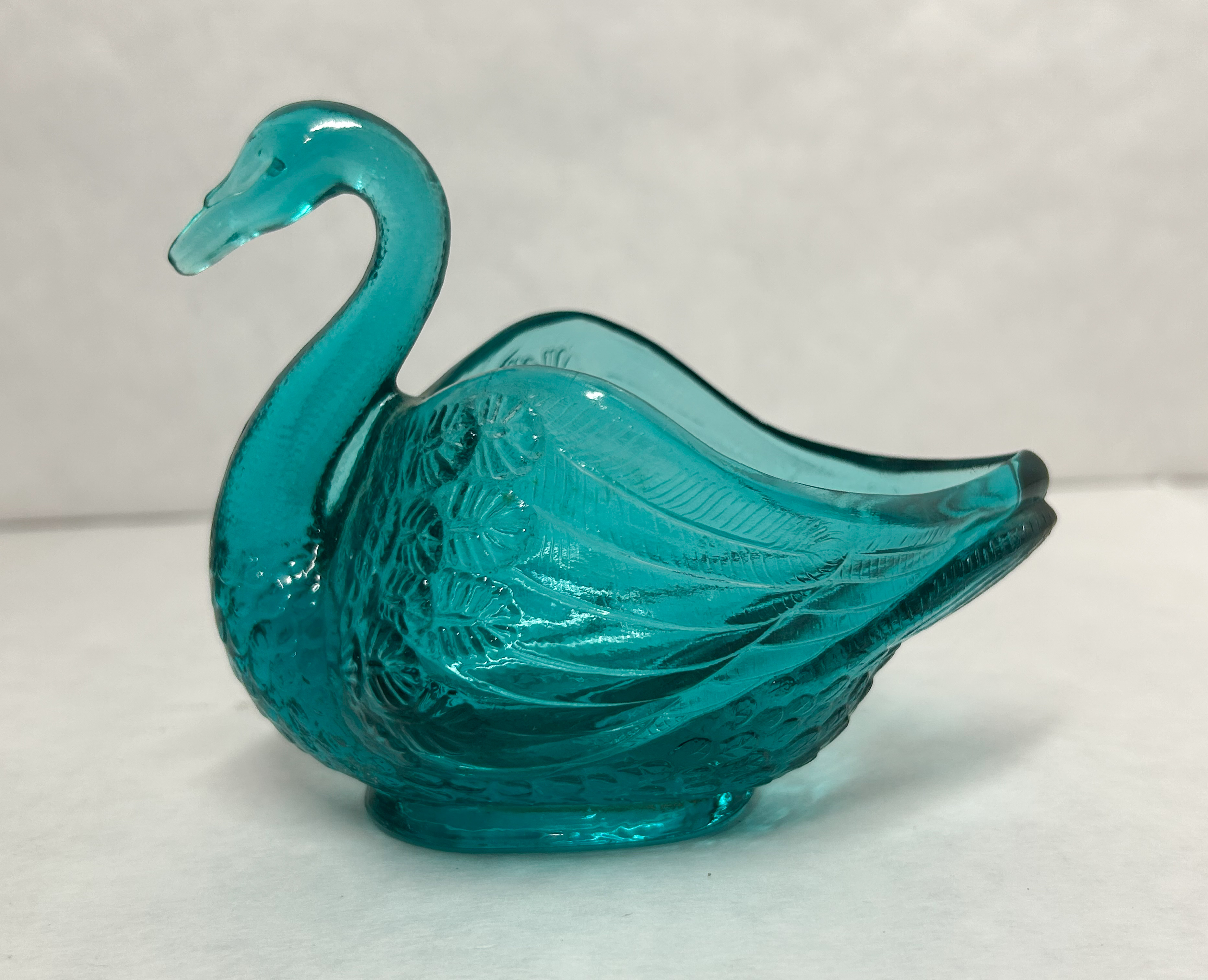 FENTON AQUA GLASS SWAN DISH, 1971