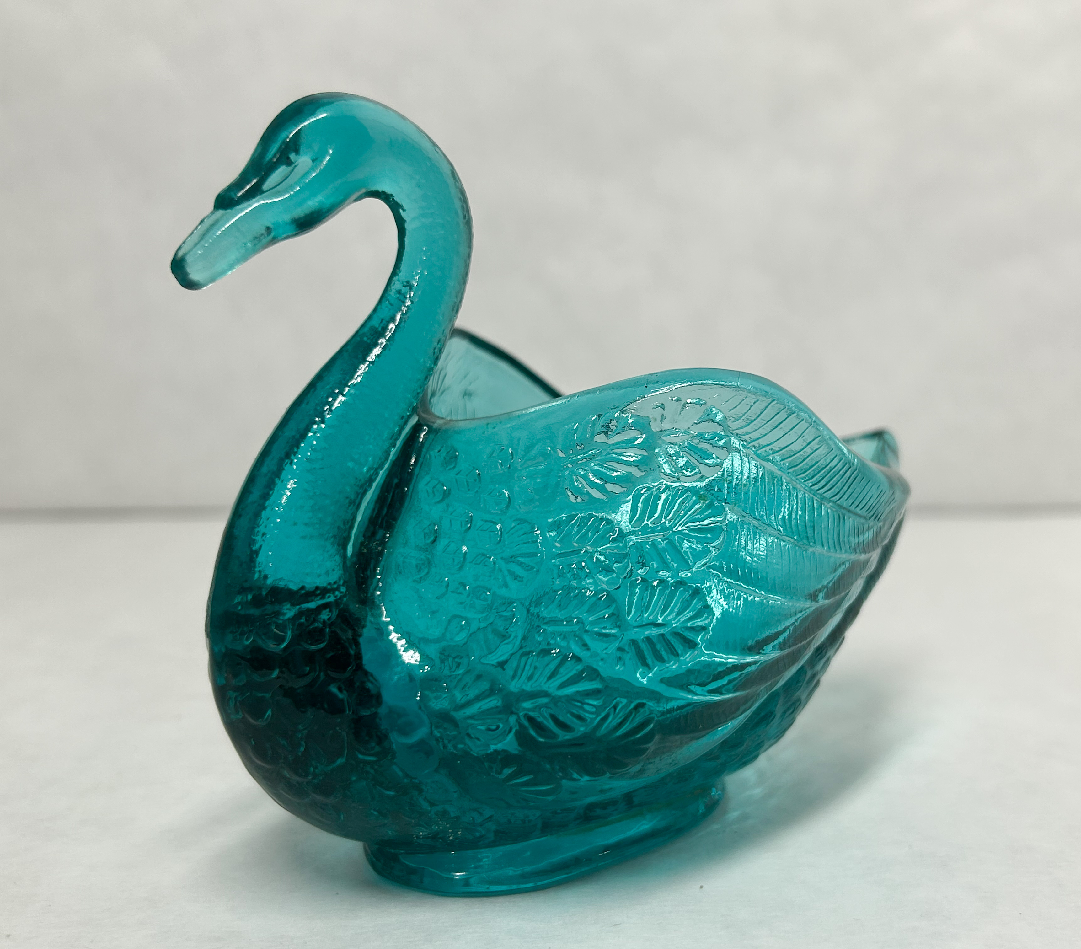 FENTON AQUA GLASS SWAN DISH, 1971