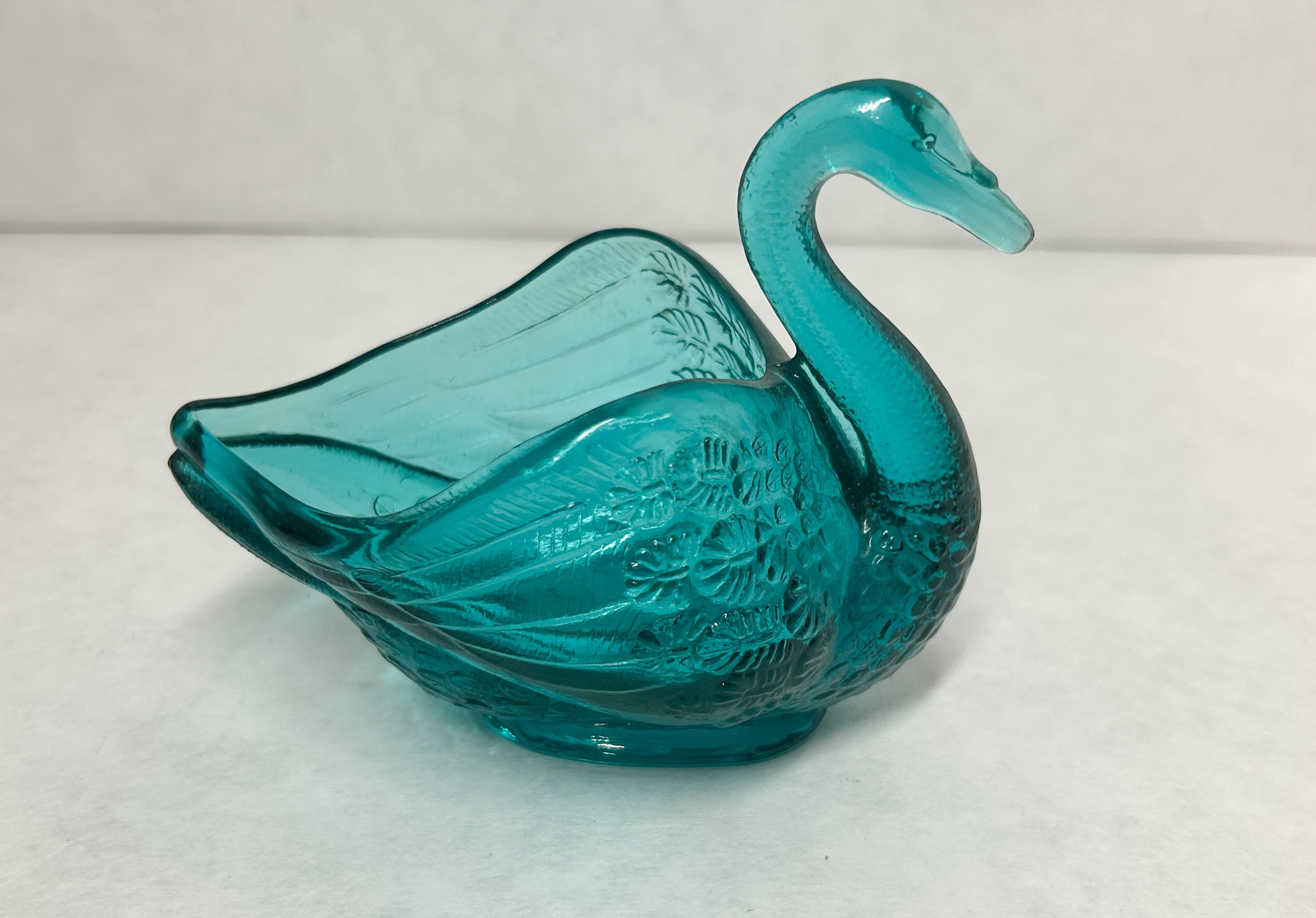 FENTON AQUA GLASS SWAN DISH, 1971