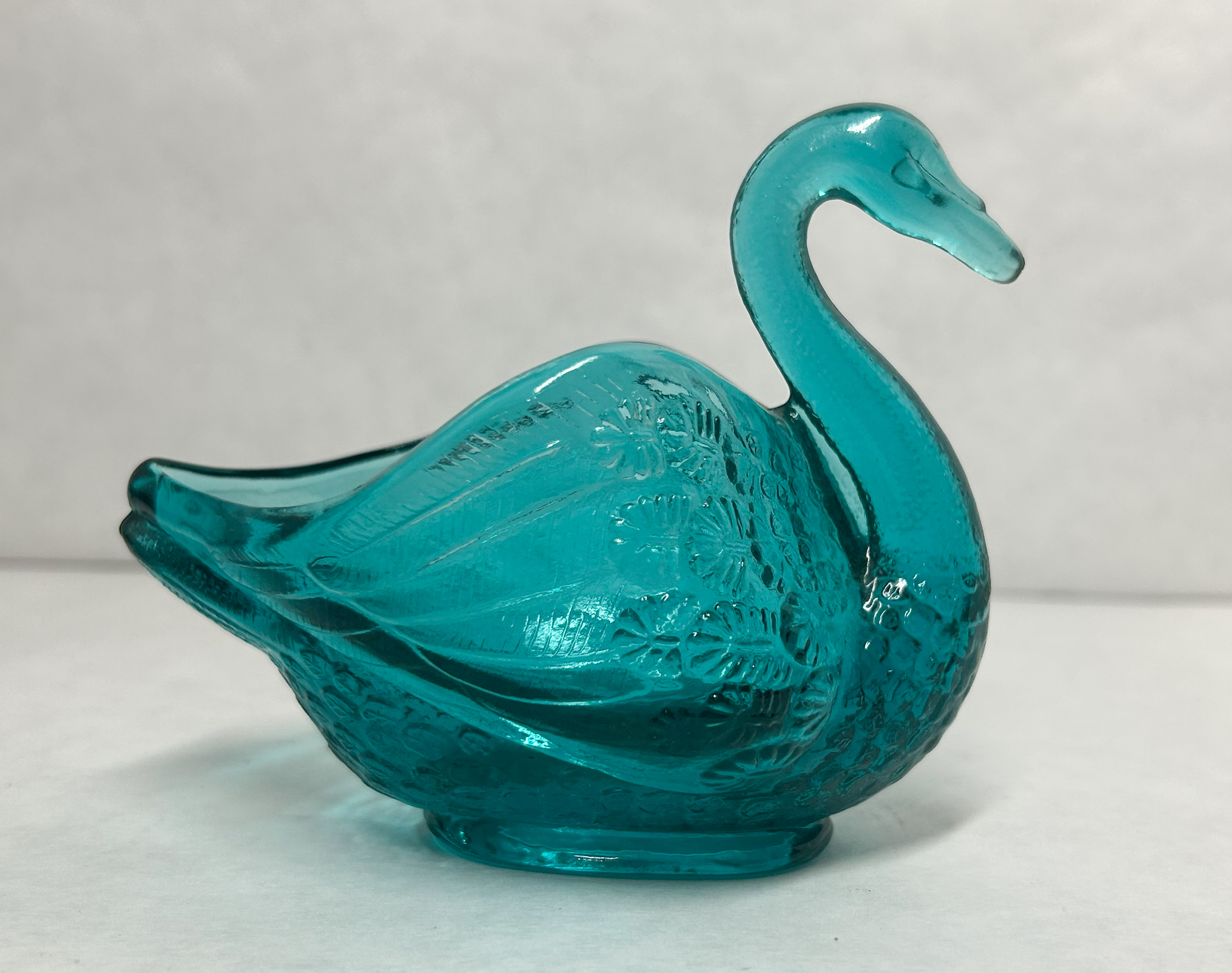FENTON AQUA GLASS SWAN DISH, 1971