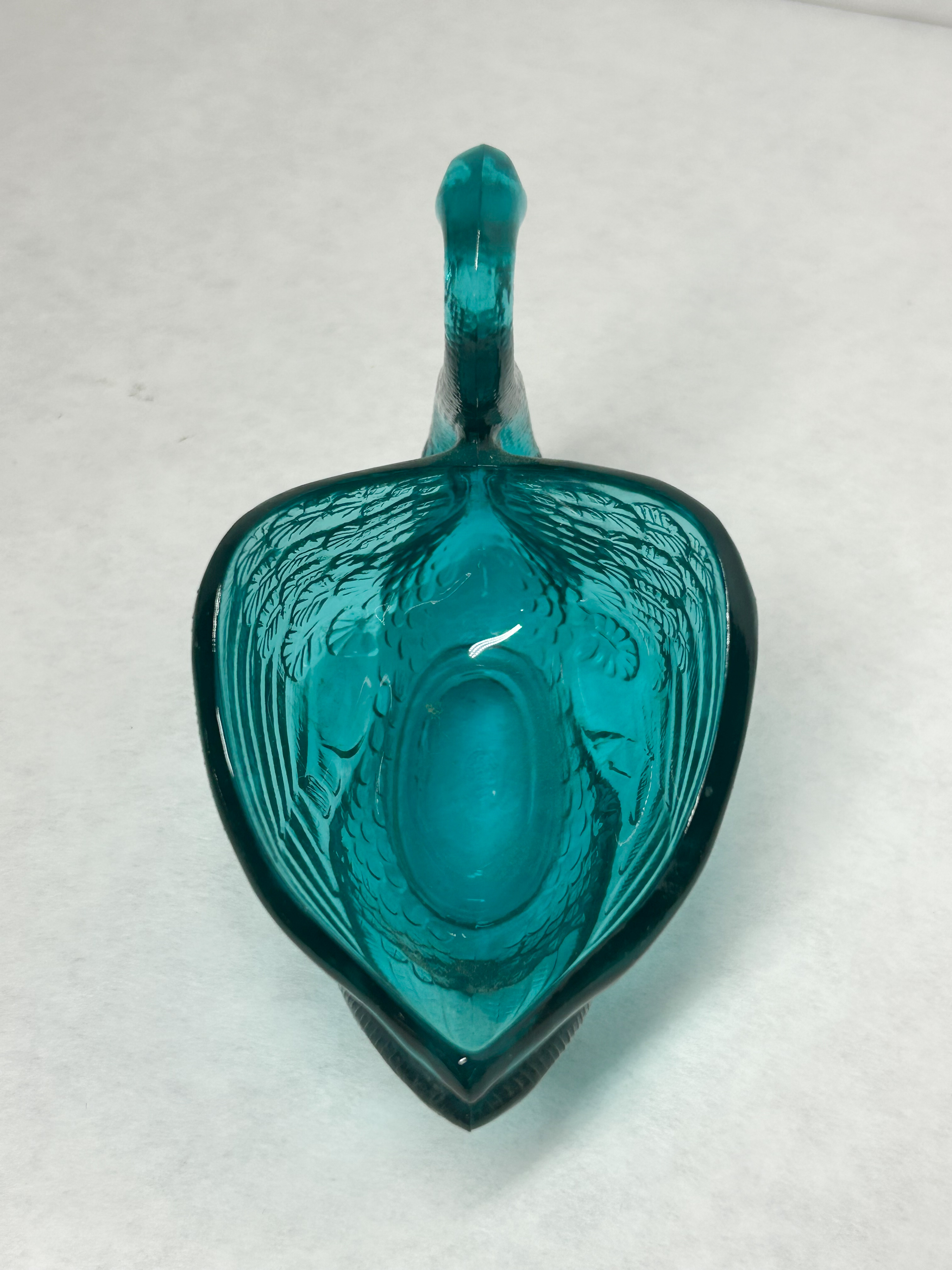 FENTON AQUA GLASS SWAN DISH, 1971
