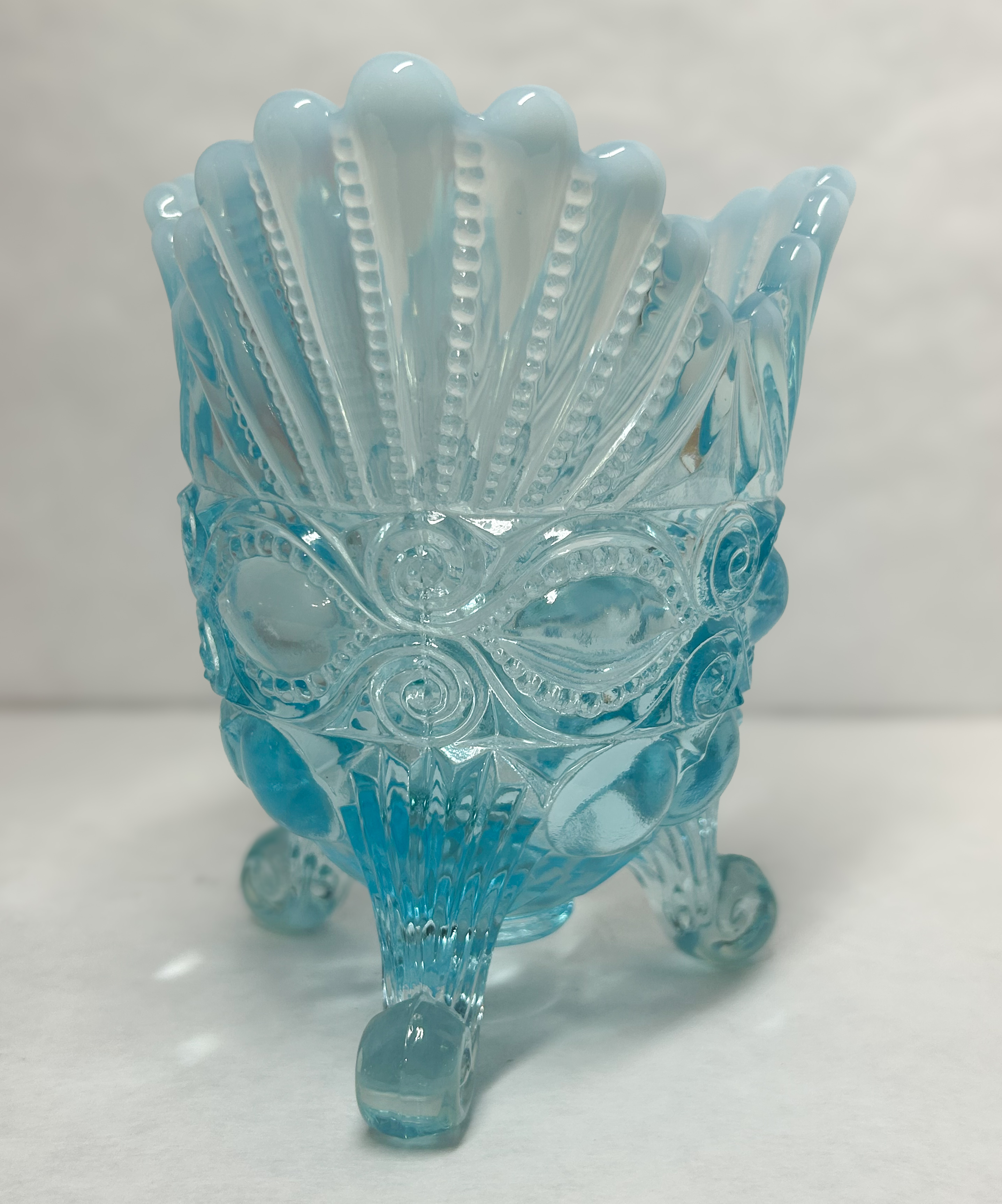 MOSSER BLUE OPALESCENT EYEWINKER SPOONER, 1990S