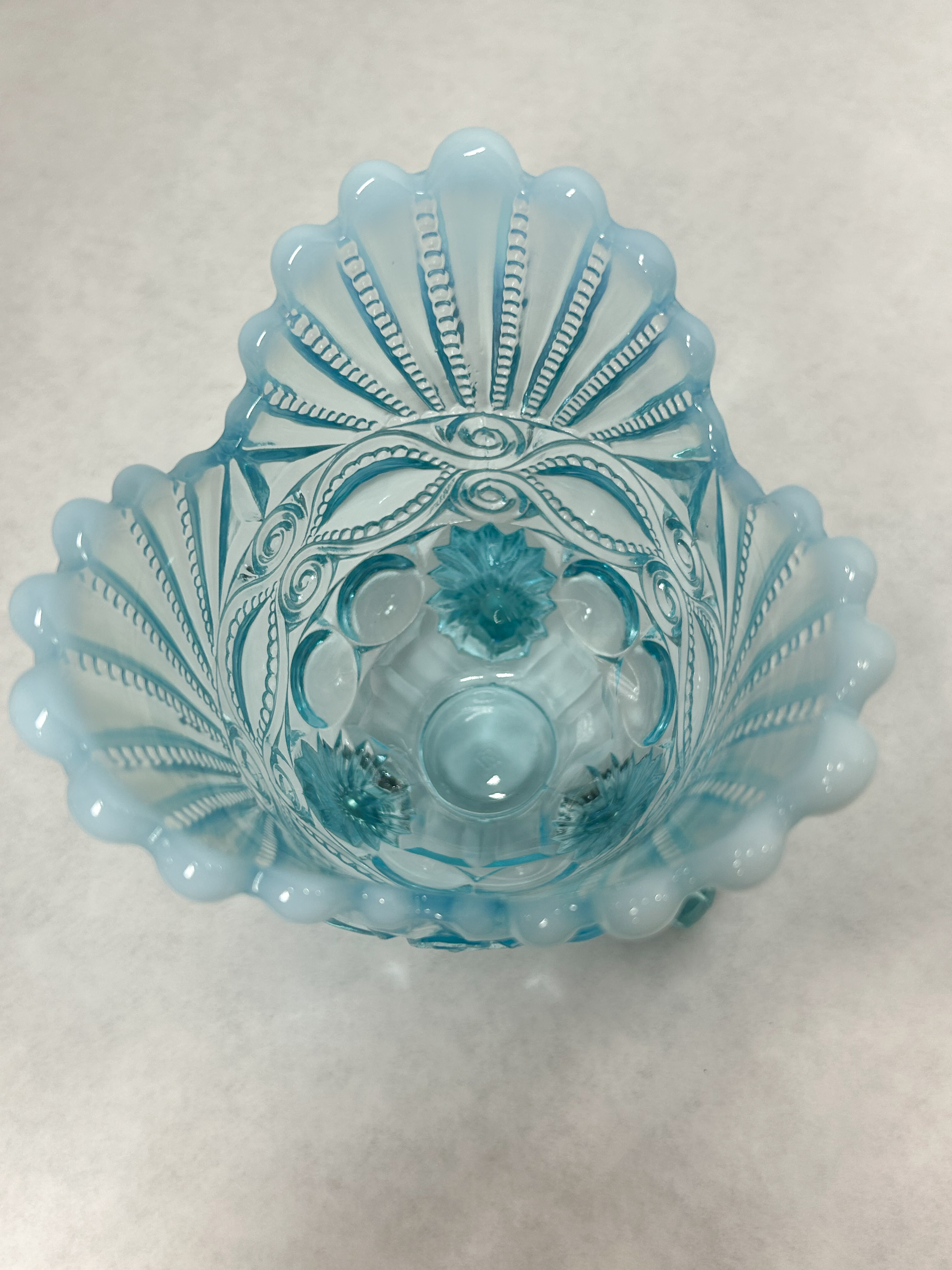 MOSSER BLUE OPALESCENT EYEWINKER SPOONER, 1990S