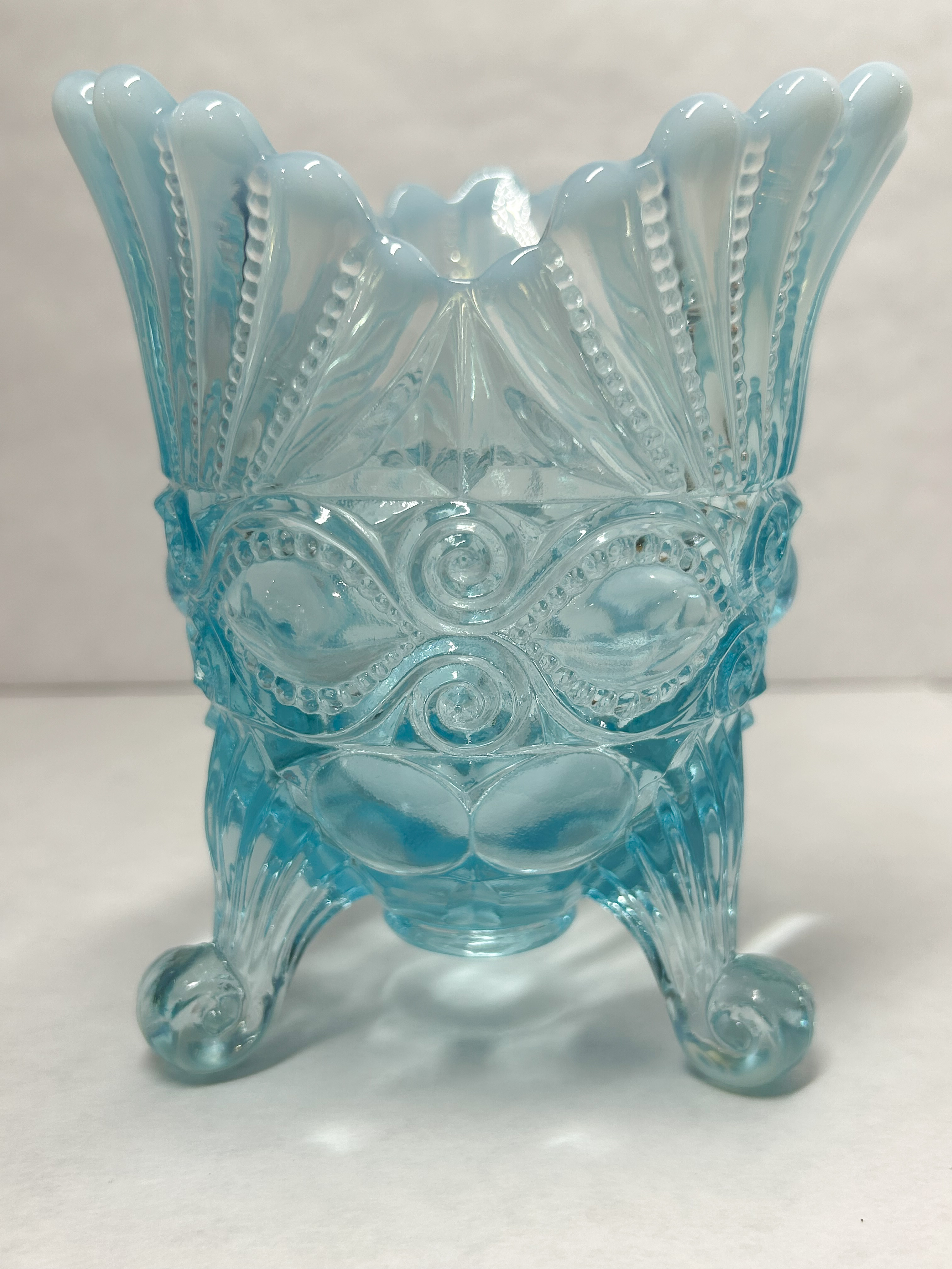 MOSSER BLUE OPALESCENT EYEWINKER SPOONER, 1990S
