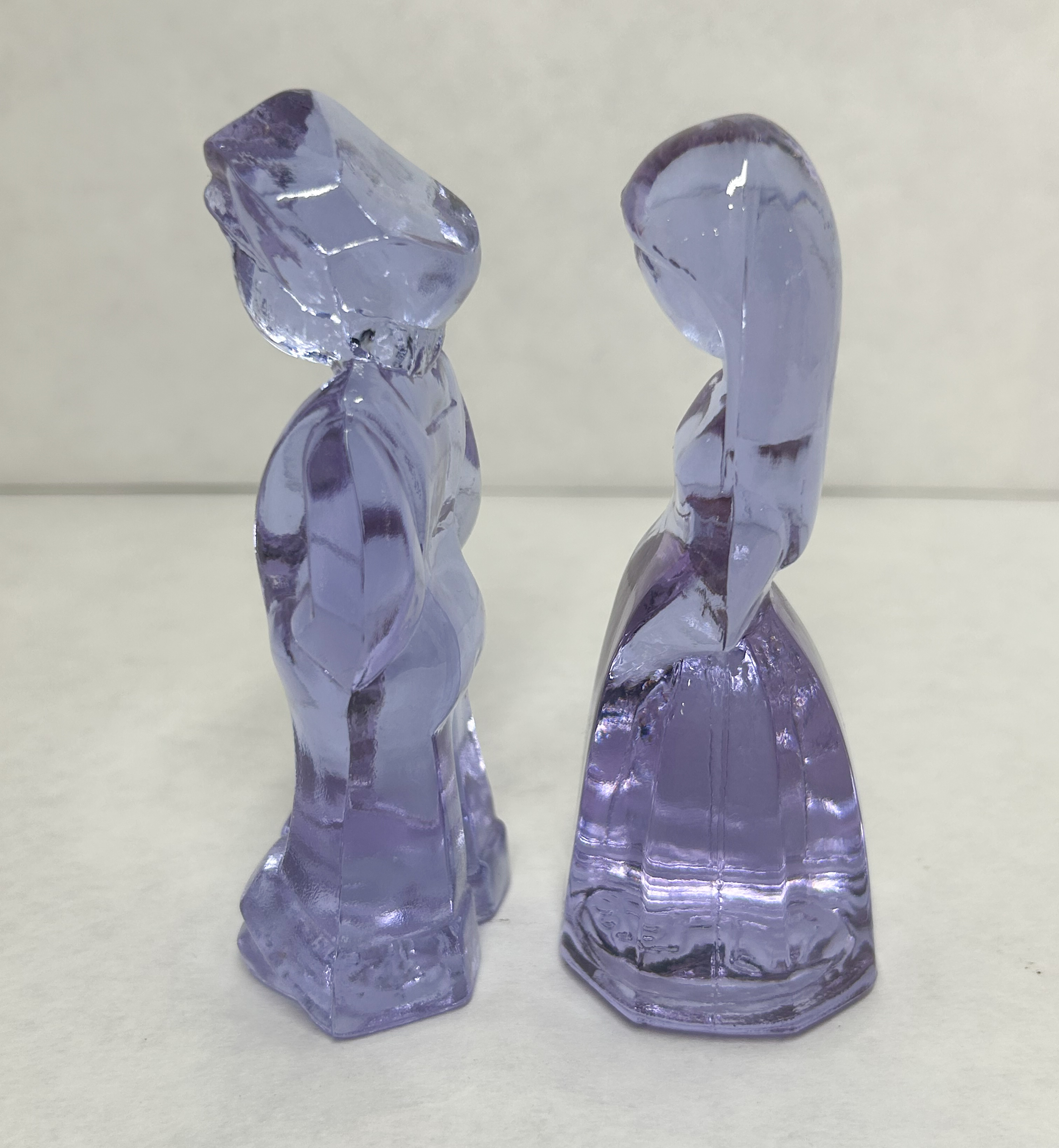 MOSSER PAIR OF LAVENDER GLASS JENNY AND JOSH
