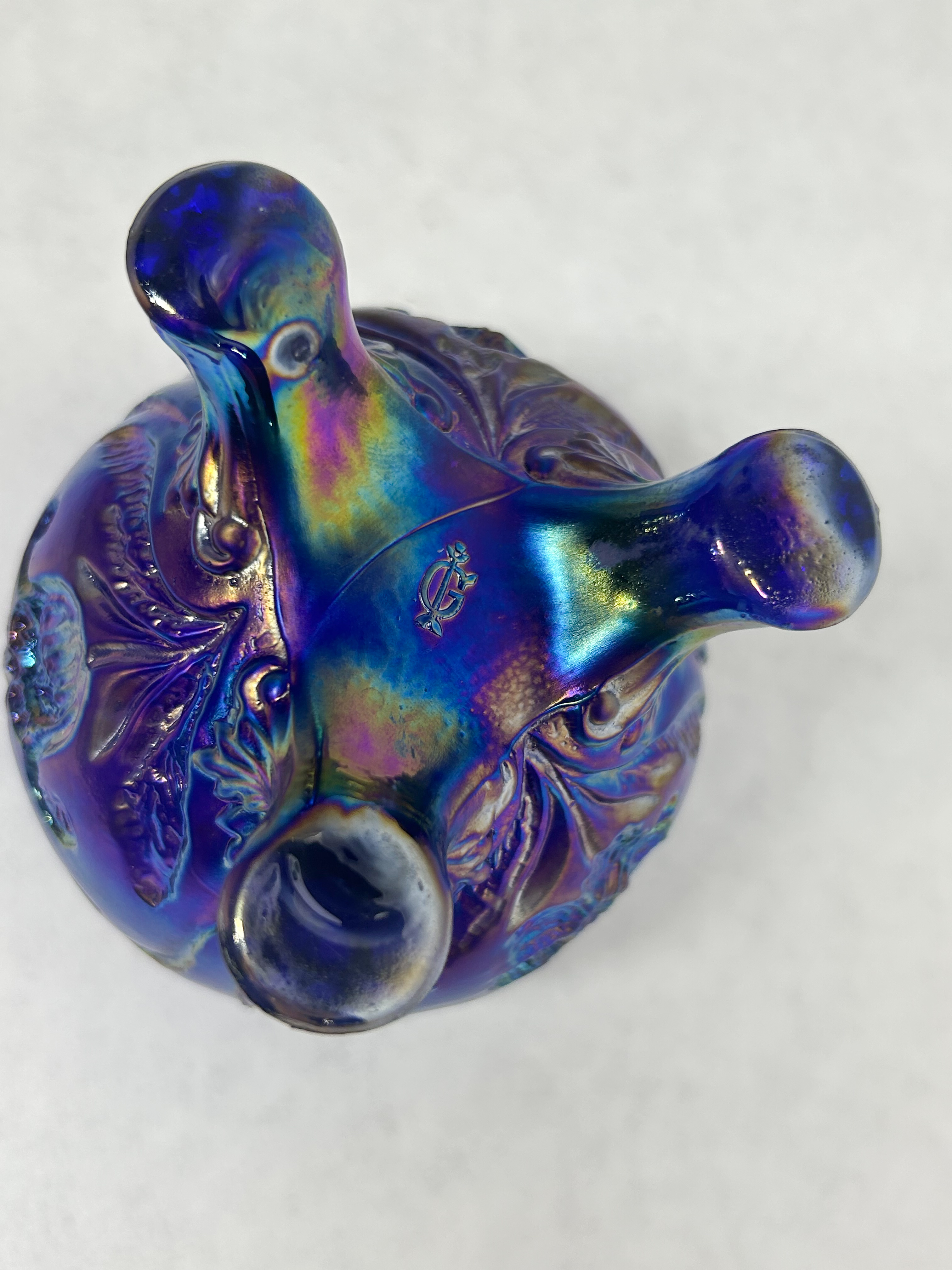GIBSON BLUE CARNIVAL GLASS BOWL, 1980S