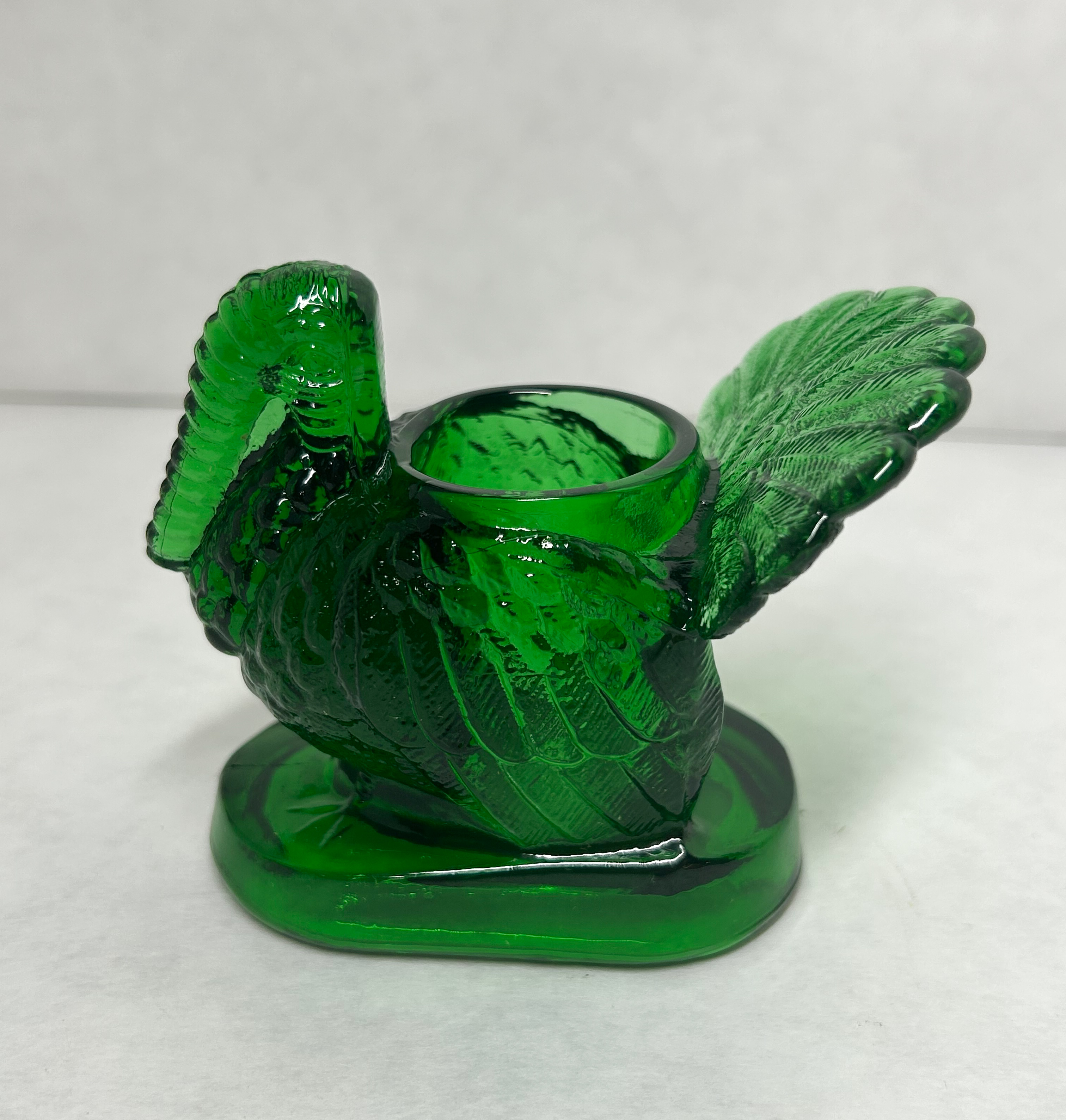 MOSSER EMERALD GLASS TURKEY TOOTHPICK HOLDER