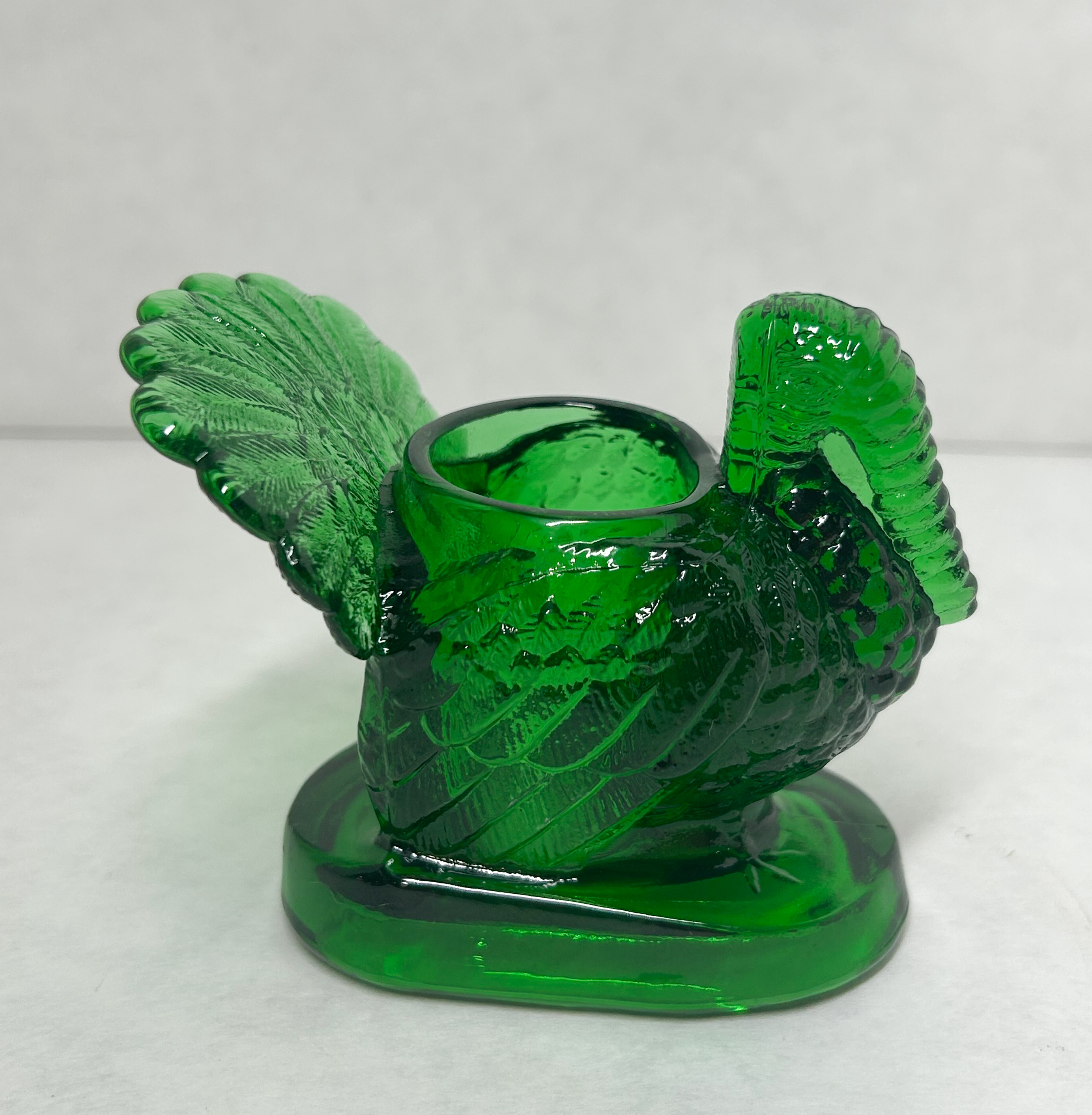 MOSSER EMERALD GLASS TURKEY TOOTHPICK HOLDER