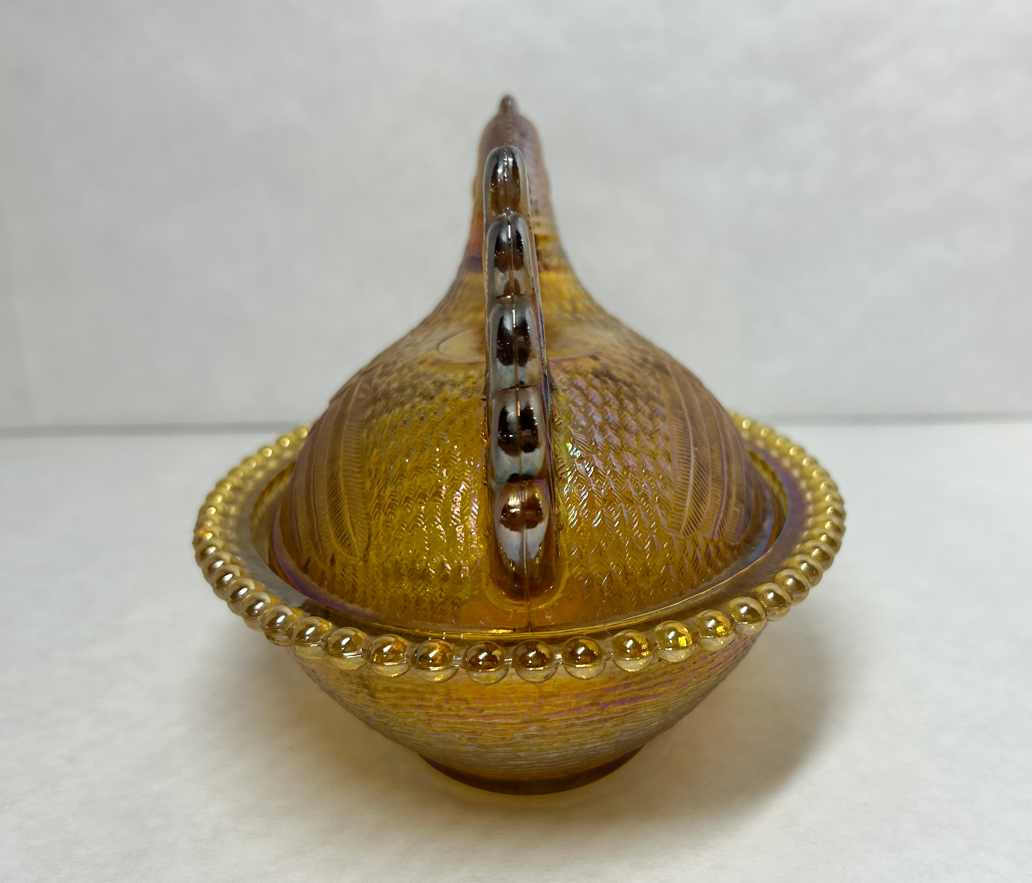 INDIANA GLASS AMBER CARNIVAL HEN ON NEST