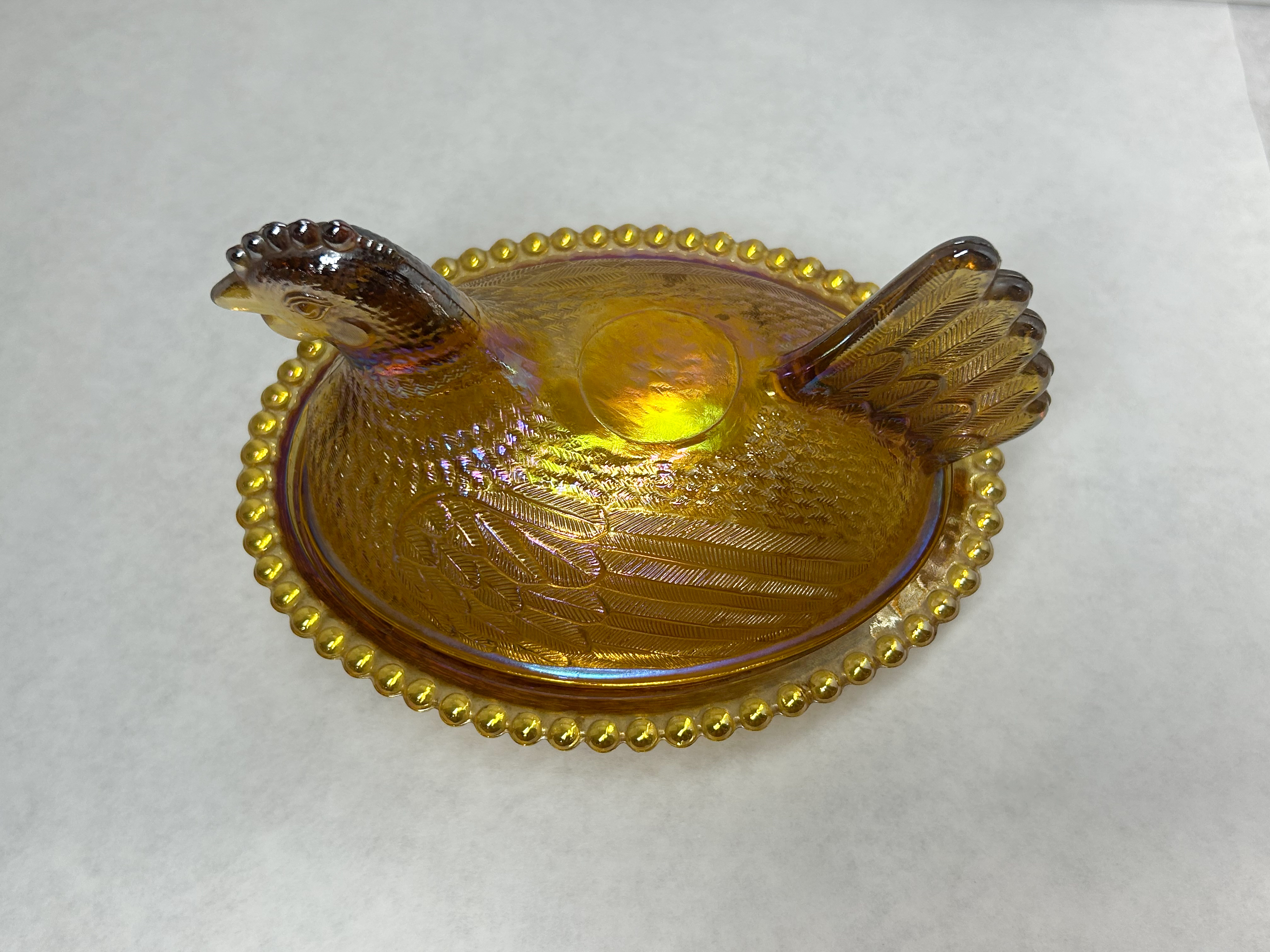 INDIANA GLASS AMBER CARNIVAL HEN ON NEST