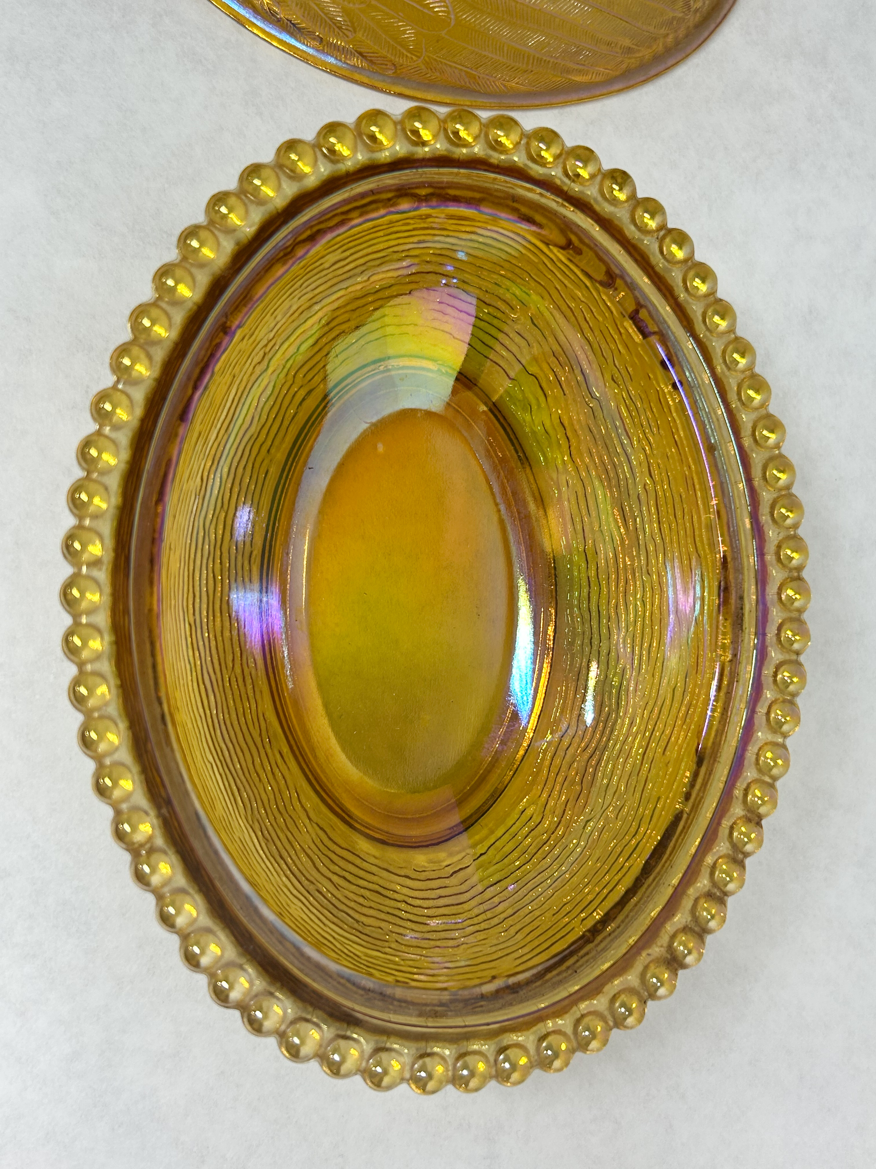 INDIANA GLASS AMBER CARNIVAL HEN ON NEST