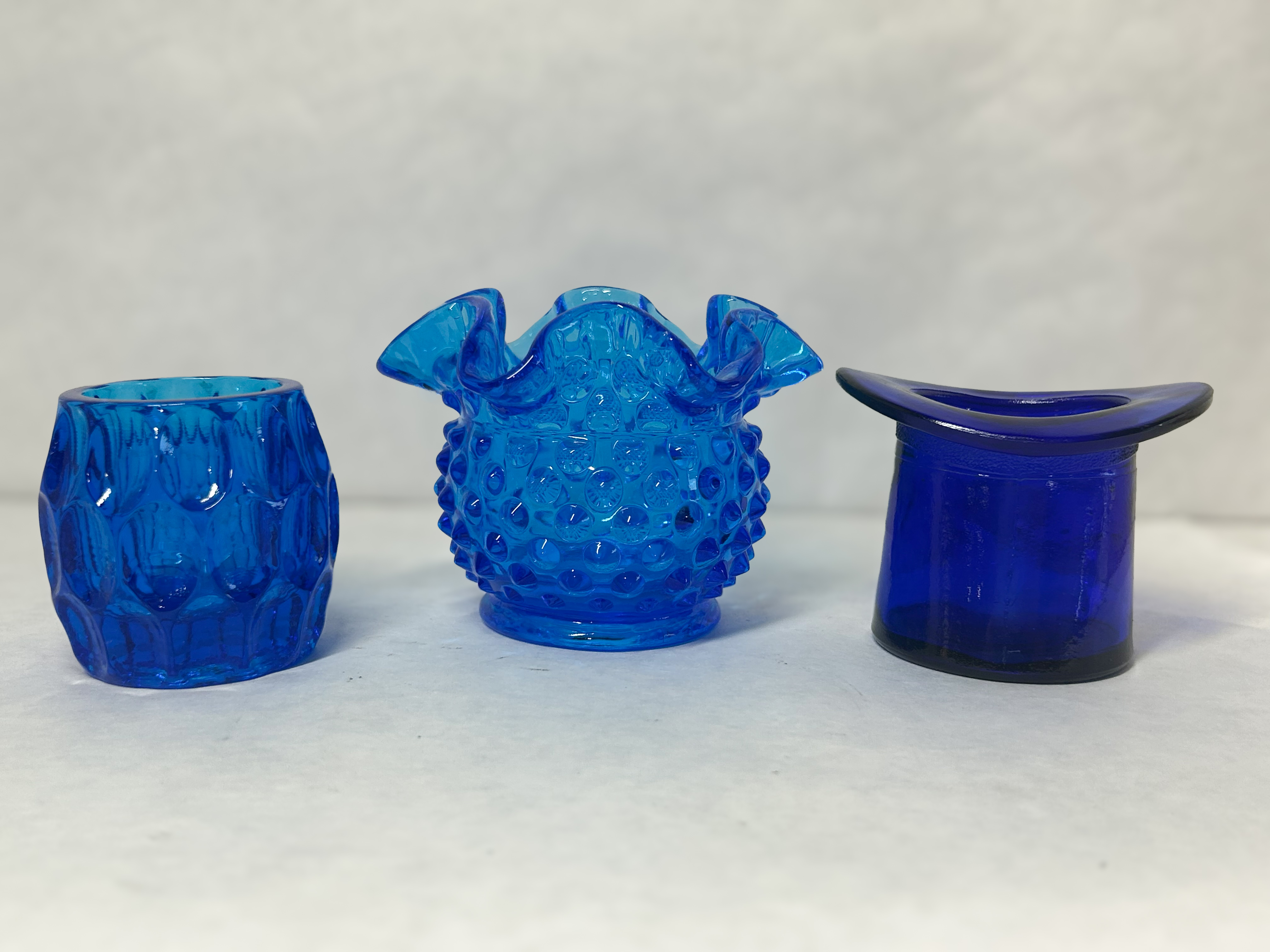FENTON BLUE PRESSED GLASS TRIO