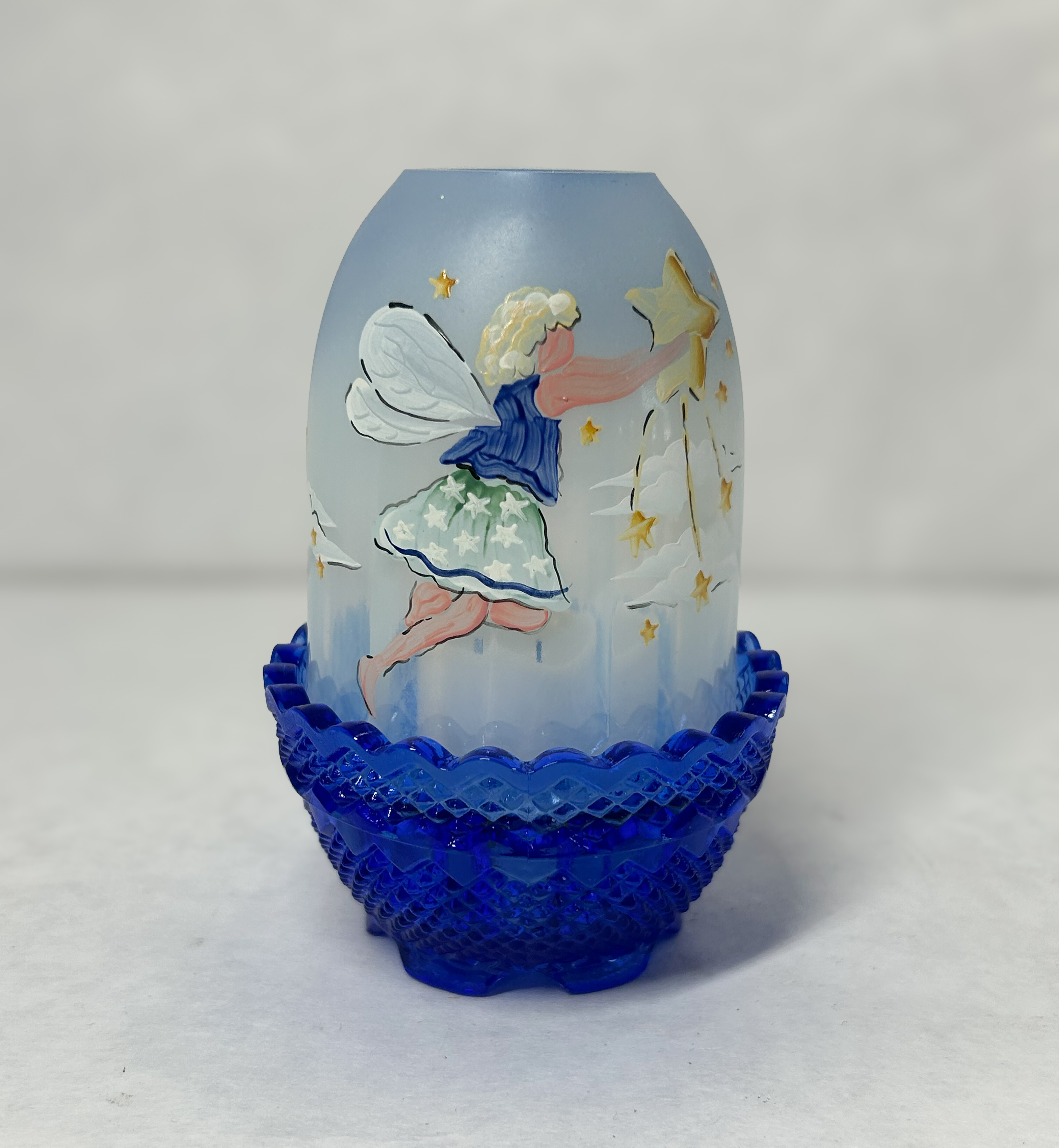 FENTON COBALT SATIN GLASS FAIRY LAMP