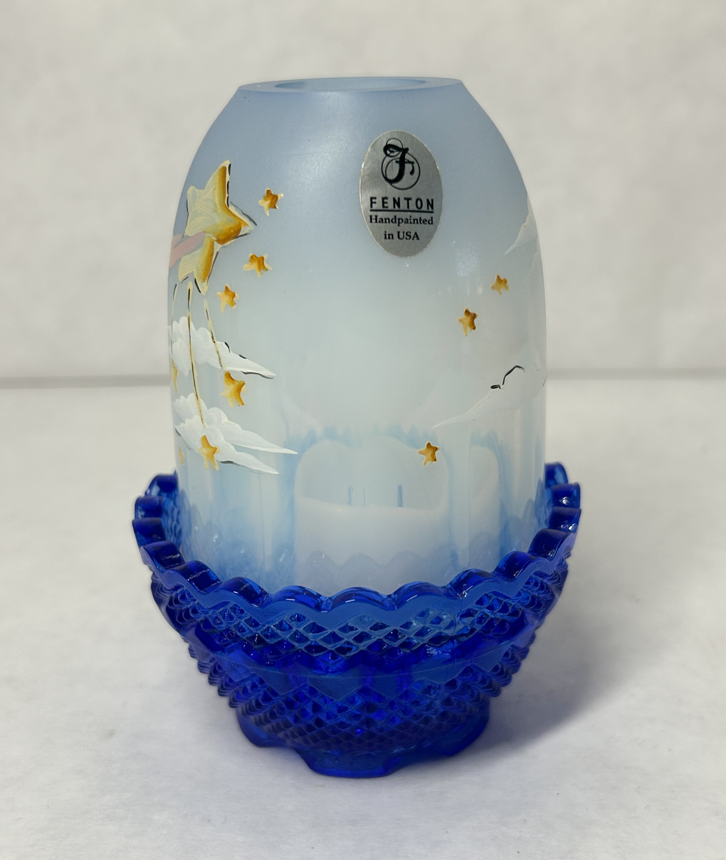 FENTON COBALT SATIN GLASS FAIRY LAMP