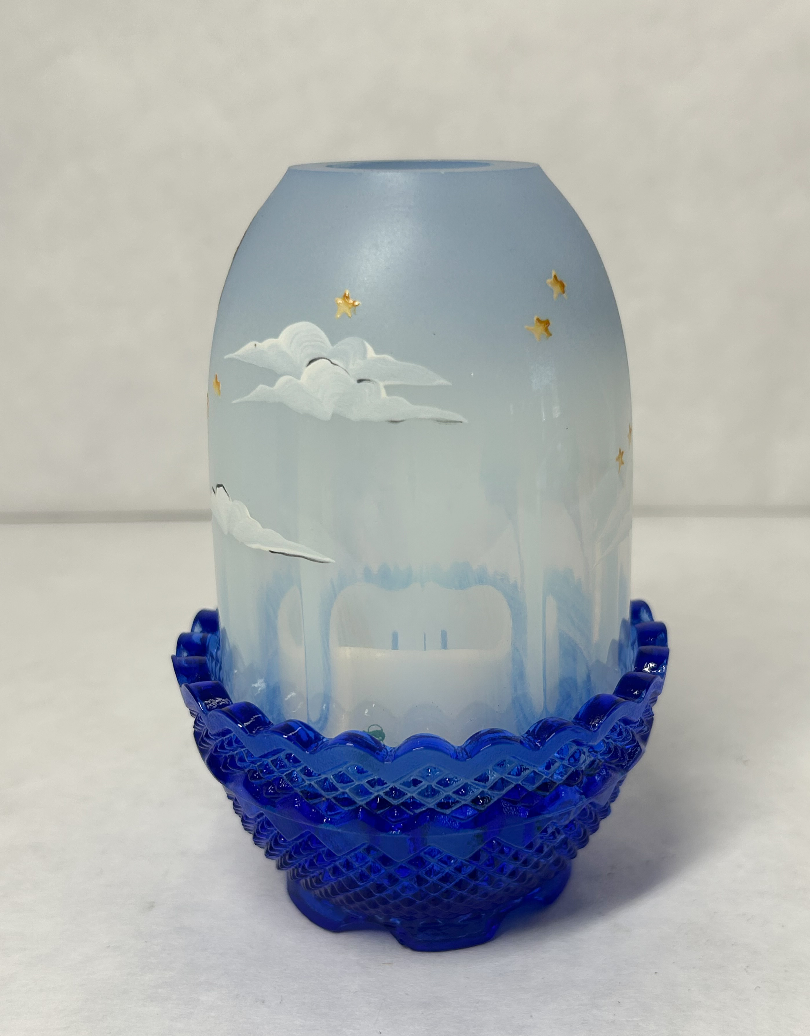 FENTON COBALT SATIN GLASS FAIRY LAMP