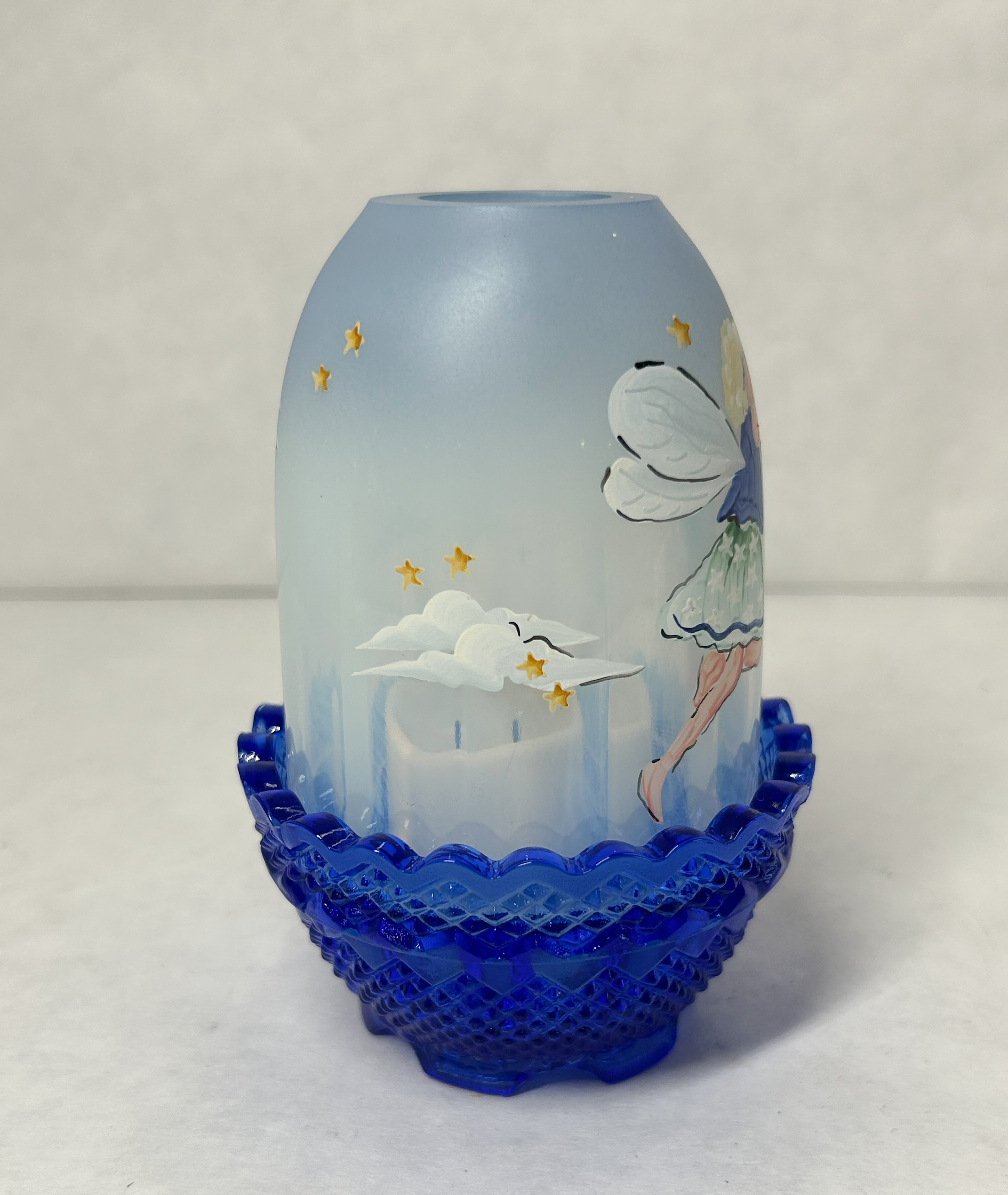 FENTON COBALT SATIN GLASS FAIRY LAMP