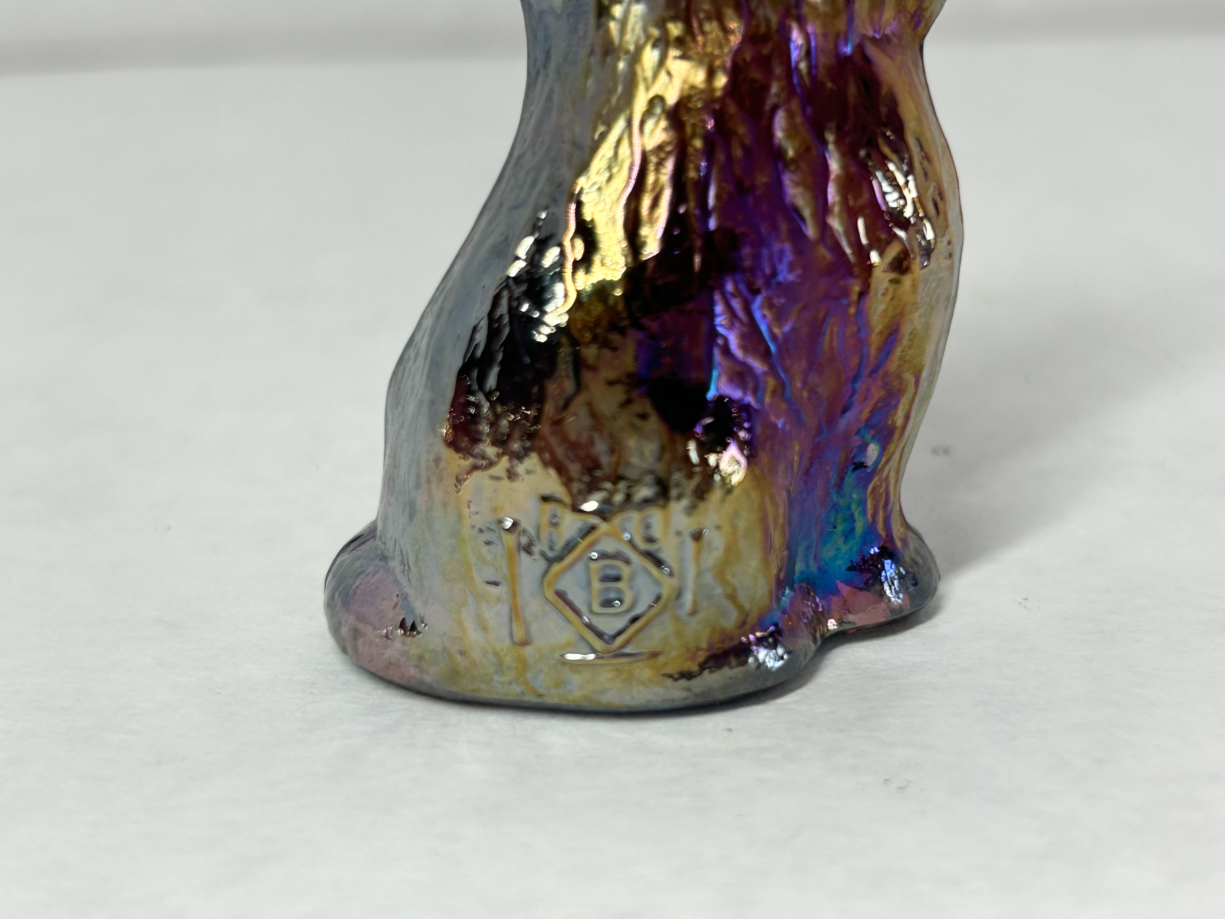 BOYD MISS COTTON IRIDESCENT CARNIVAL GLASS CAT