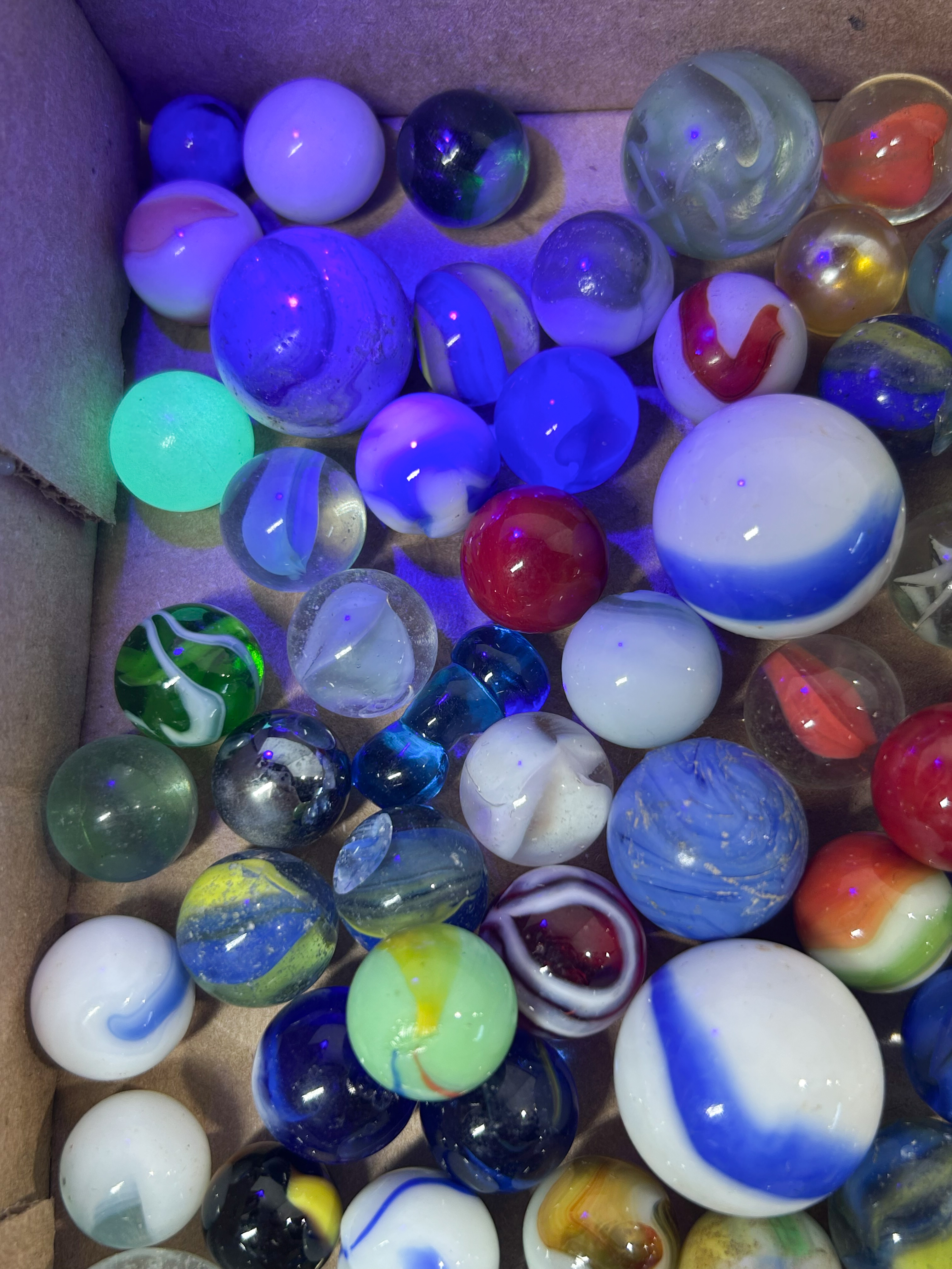 CROWN GLASS JAR AND MARBLES