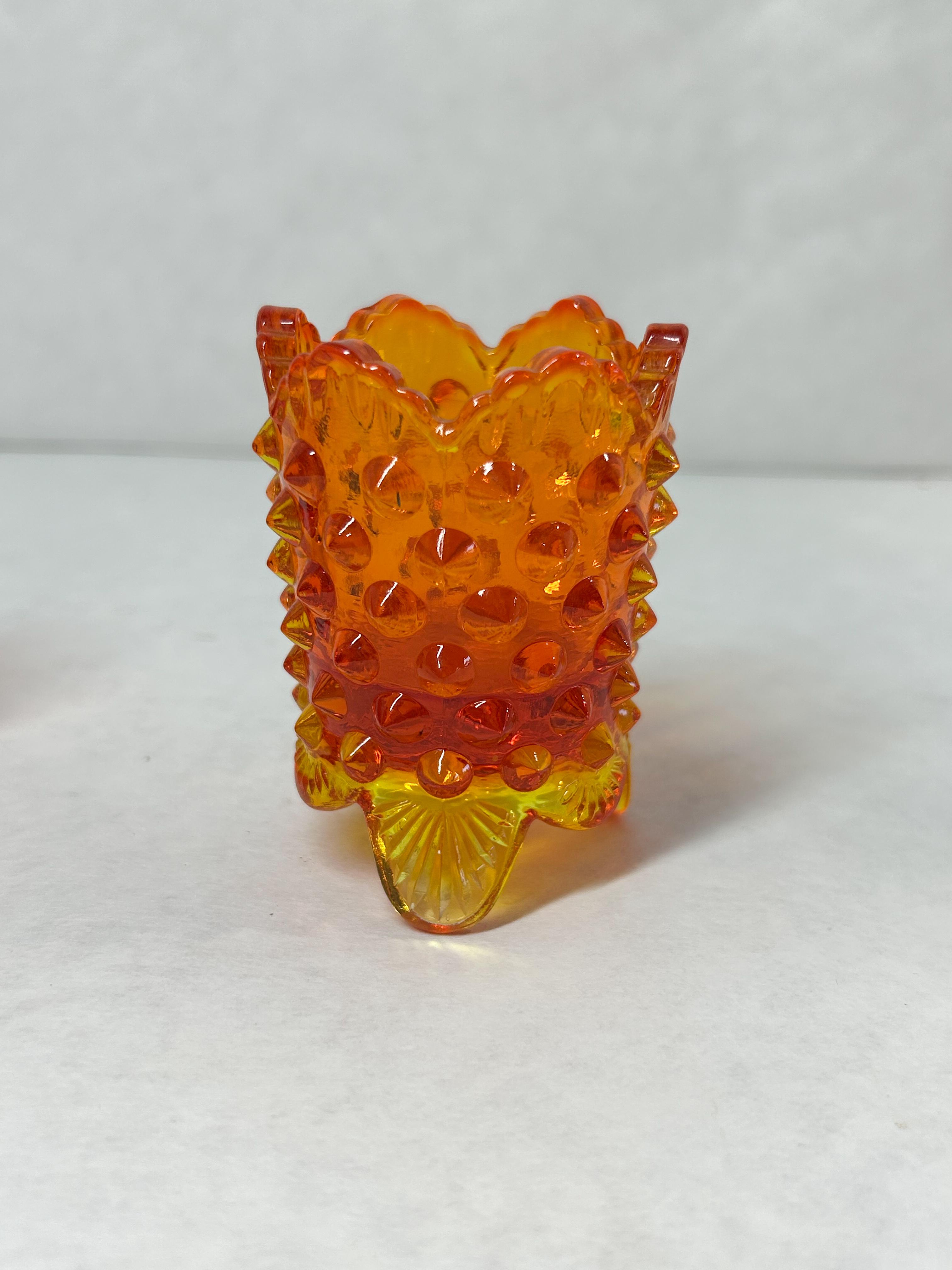 TWO AMBERINA GLASS TOOTHPICK HOLDERS, MID-20TH CENTURY