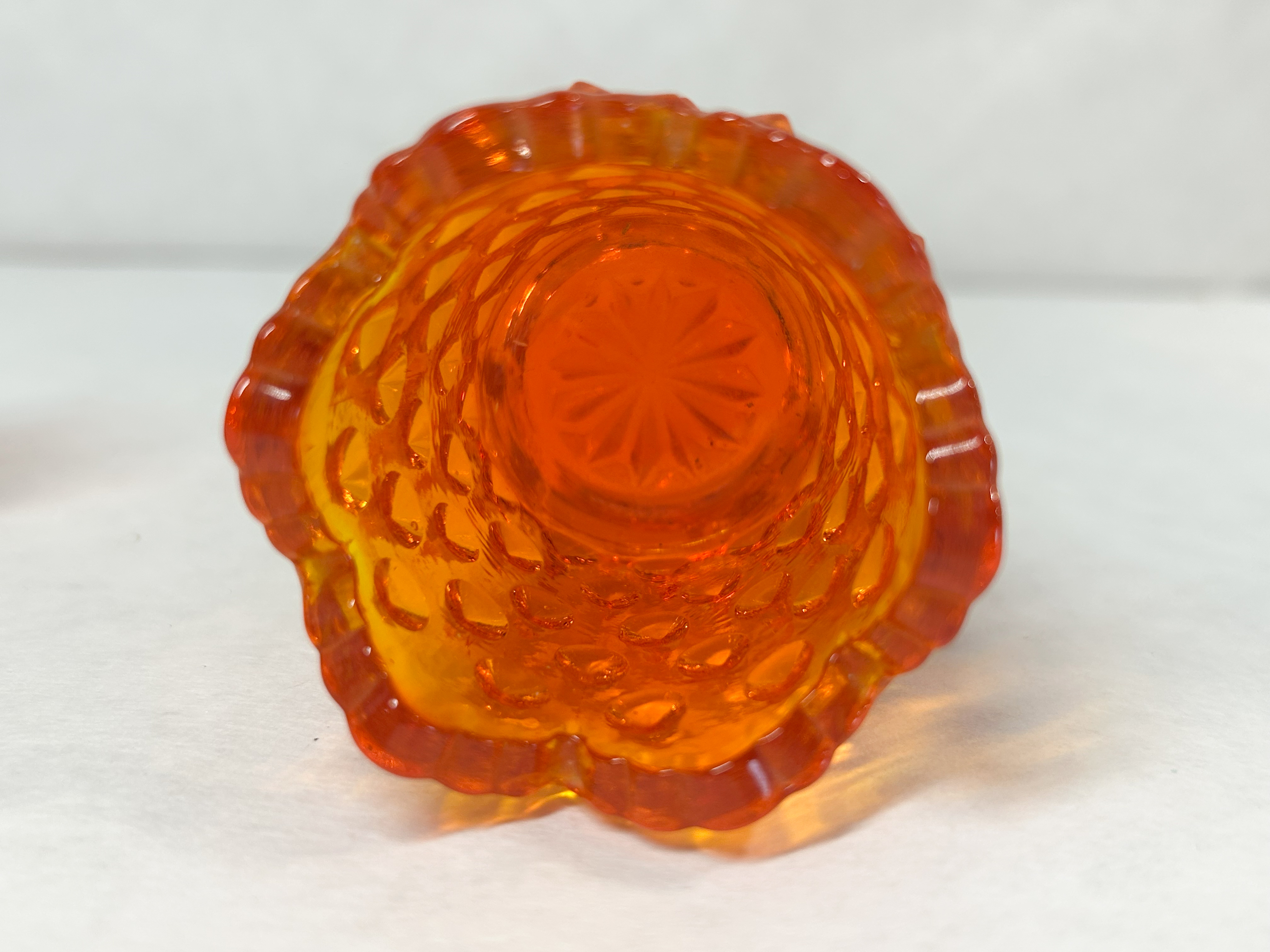 TWO AMBERINA GLASS TOOTHPICK HOLDERS, MID-20TH CENTURY