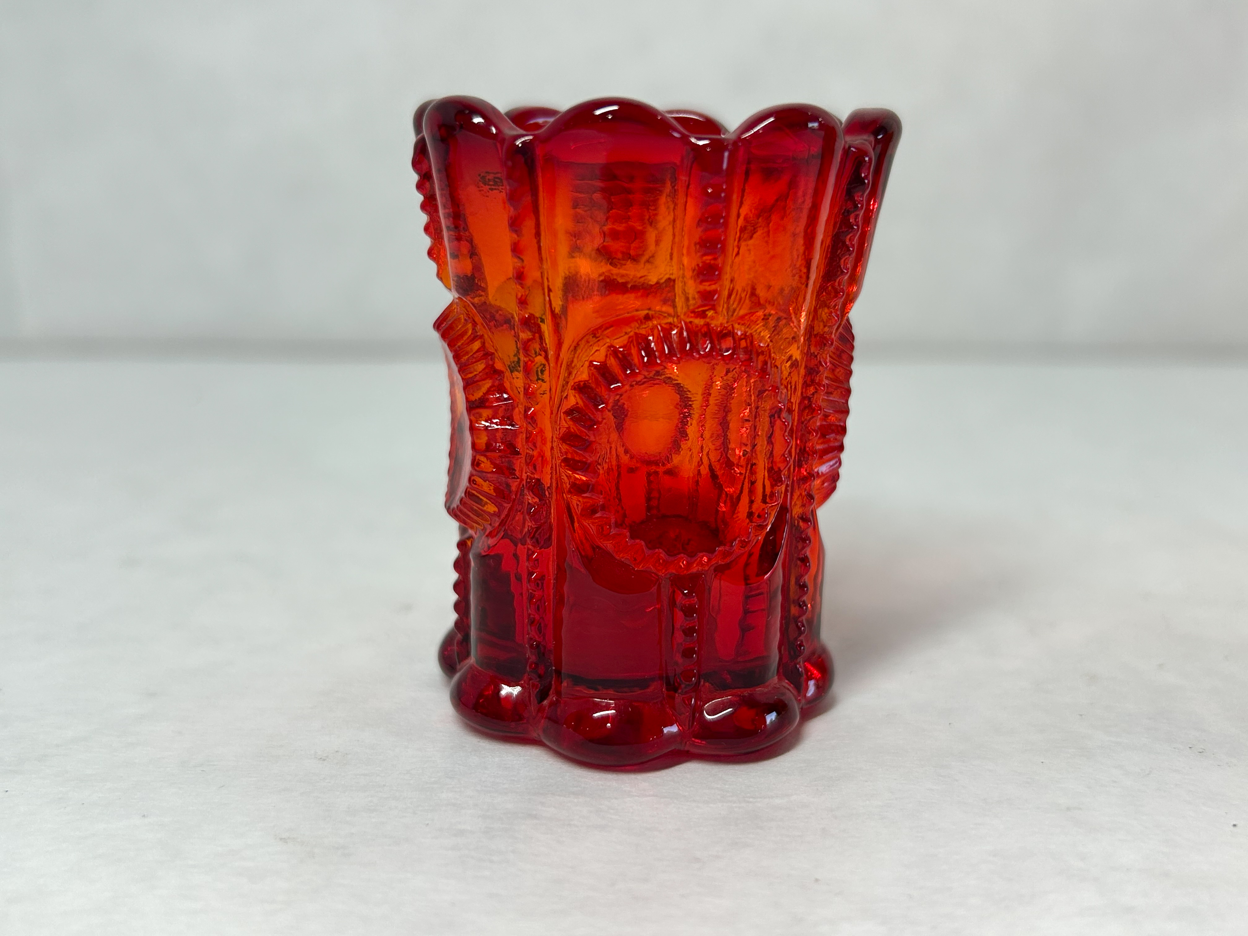 TWO AMBERINA GLASS TOOTHPICK HOLDERS, MID-20TH CENTURY