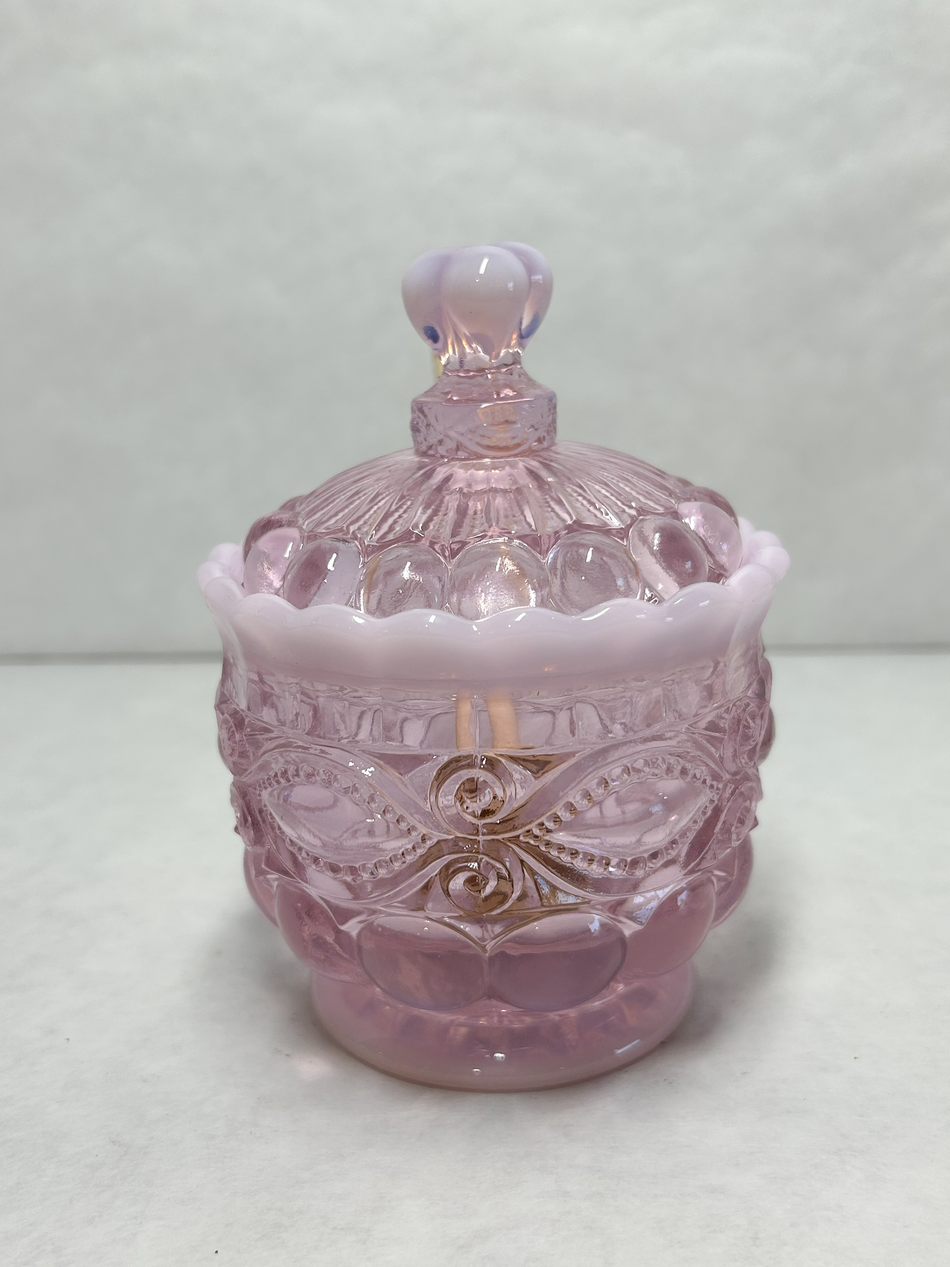 MOSSER EYE WINKER OPALESCENT GLASS HONEY POT