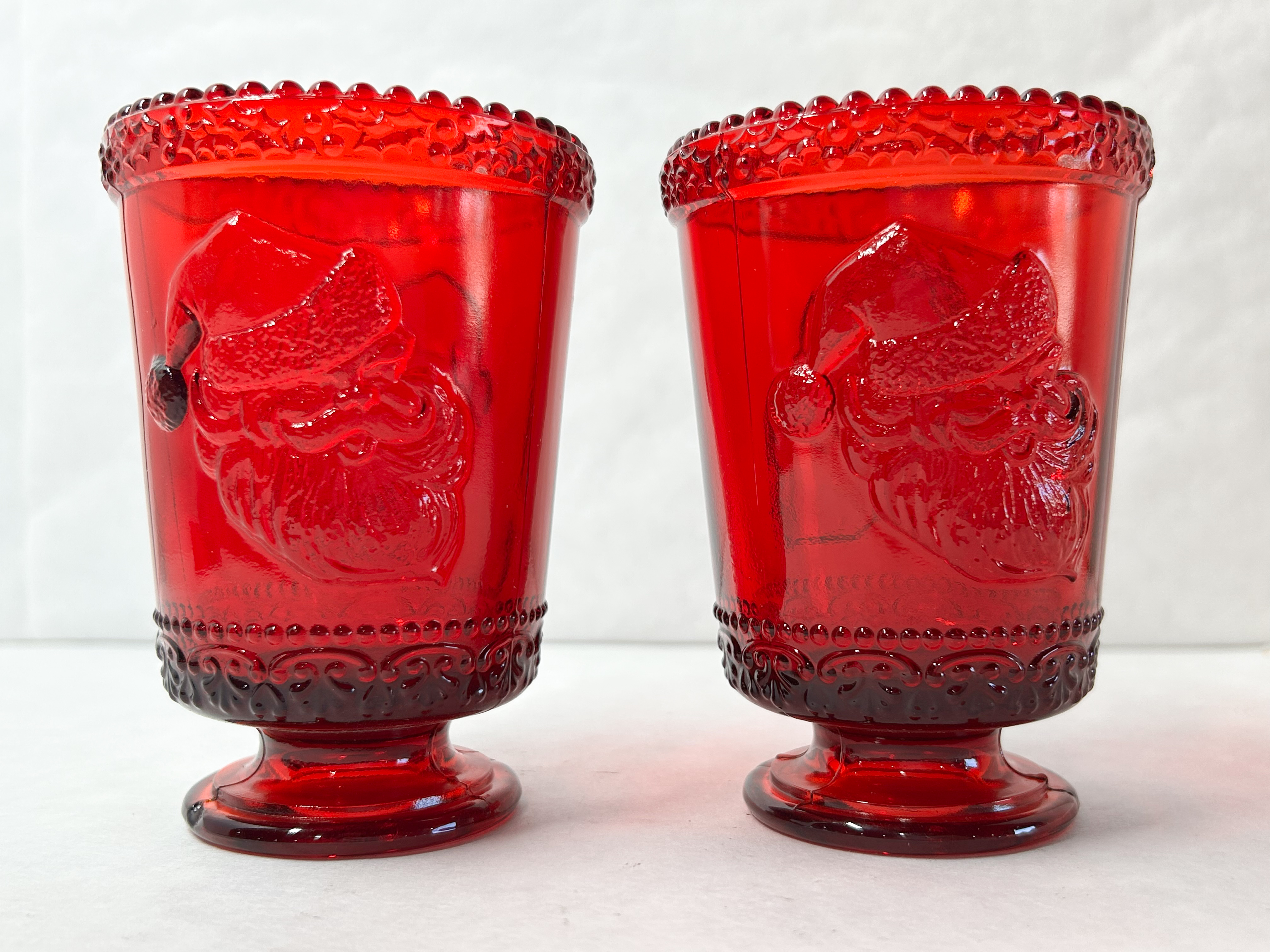 MOSSER RUBY RED GLASS SANTA CUPS