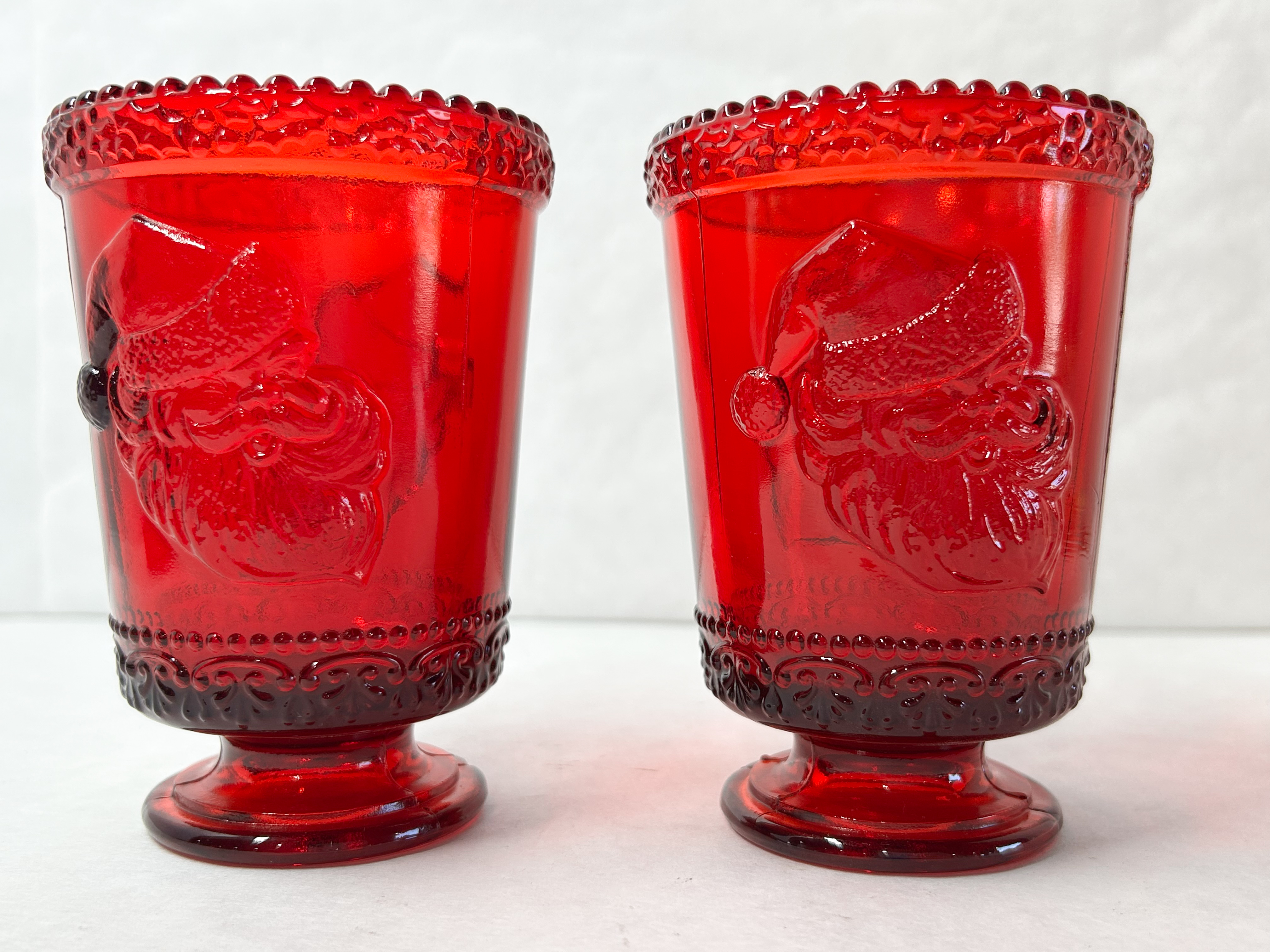 MOSSER RUBY RED GLASS SANTA CUPS