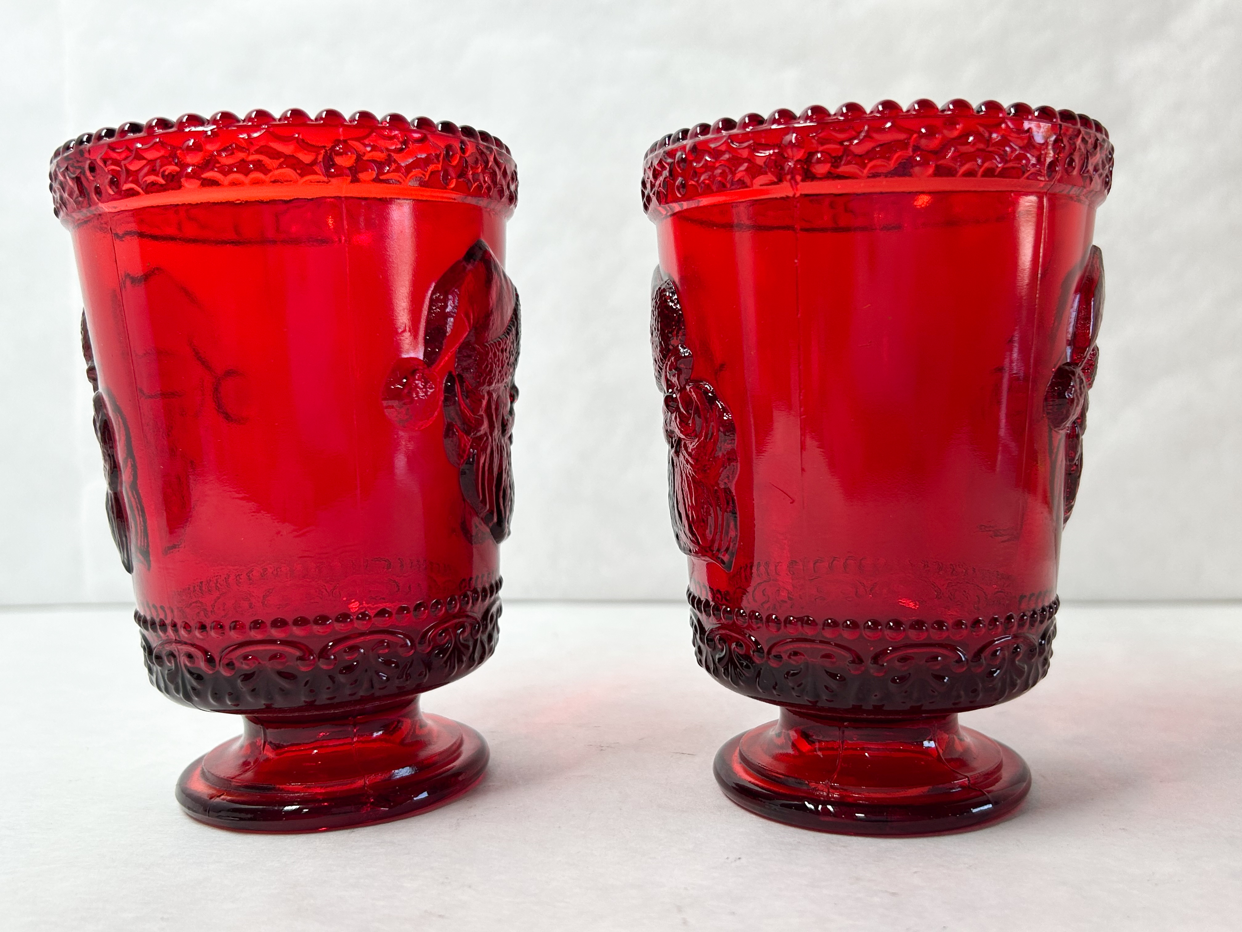 MOSSER RUBY RED GLASS SANTA CUPS